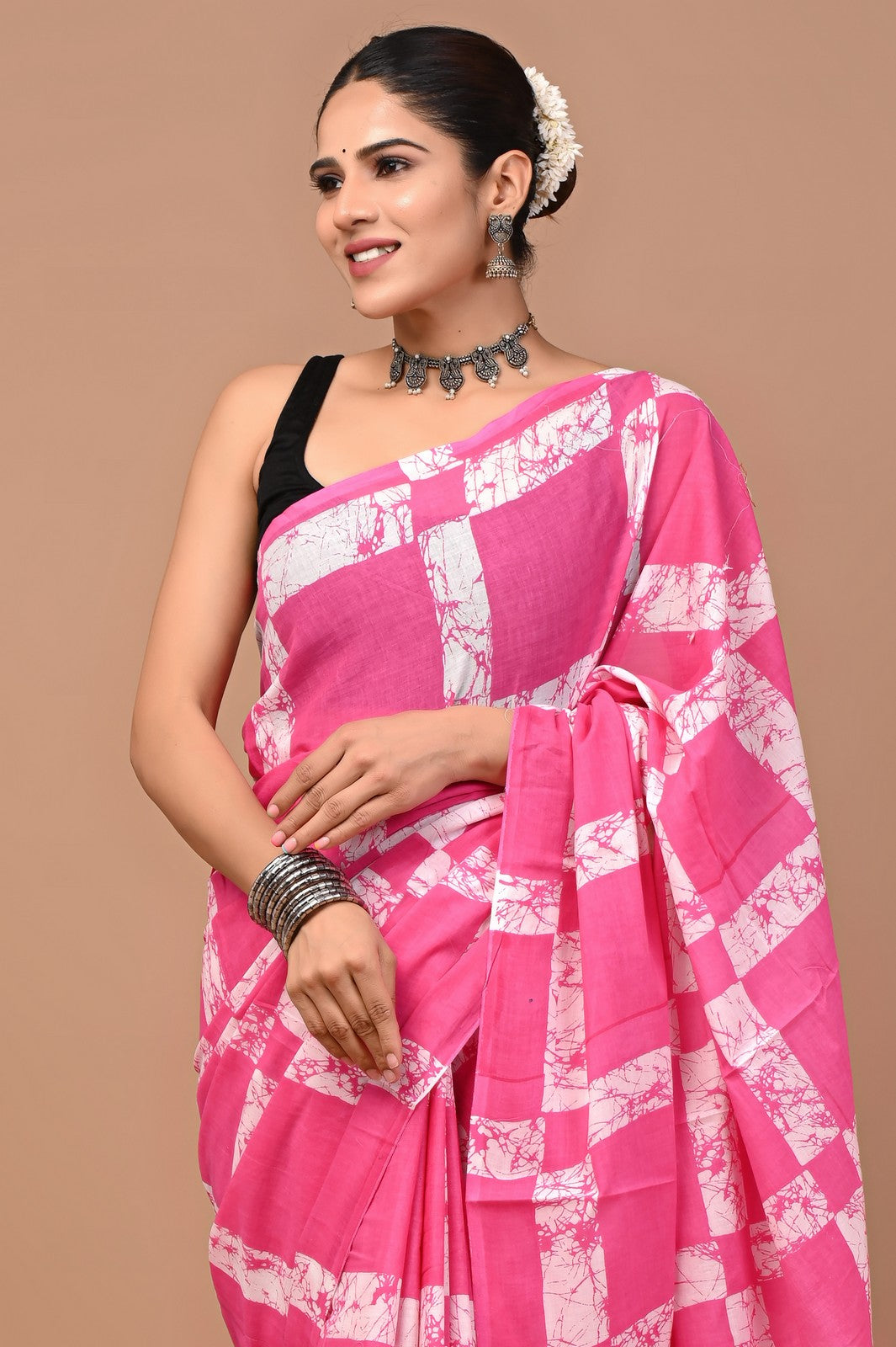 Buy Pink Jaipuri Block Print Mul Cotton Saree Online