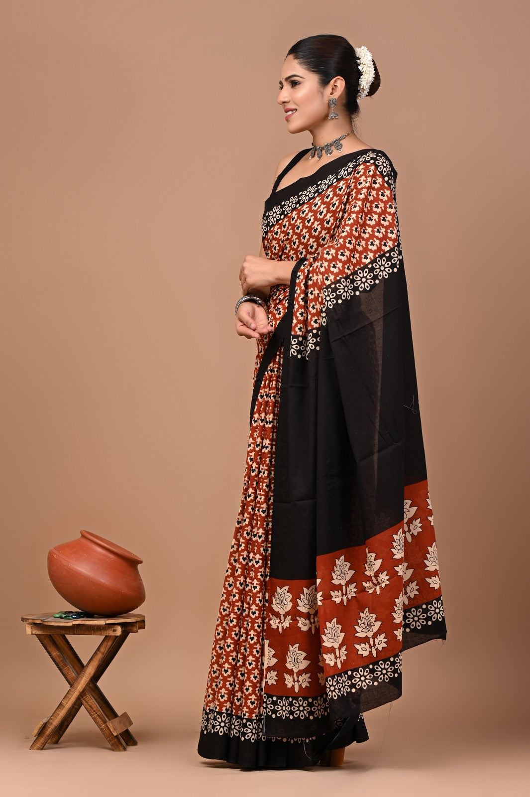 Buy Sanganeri Block Print Mul Cotton Saree Online Shopping