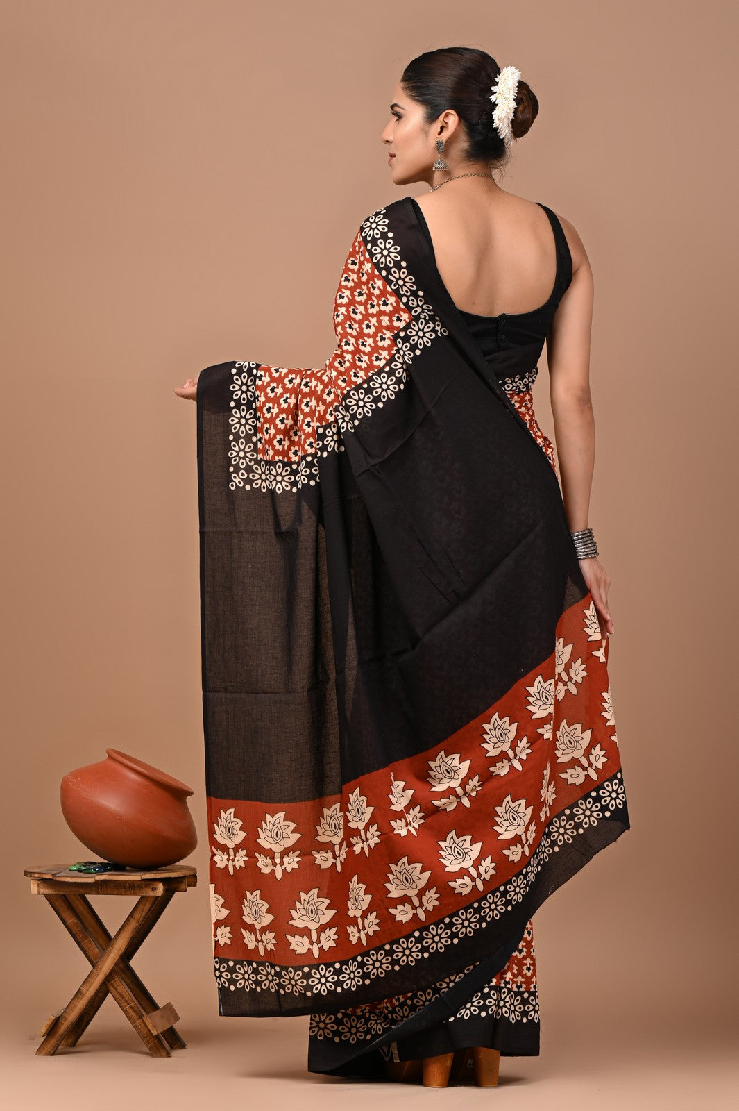Buy Sanganeri Block Print Mul Cotton Saree Online Shopping