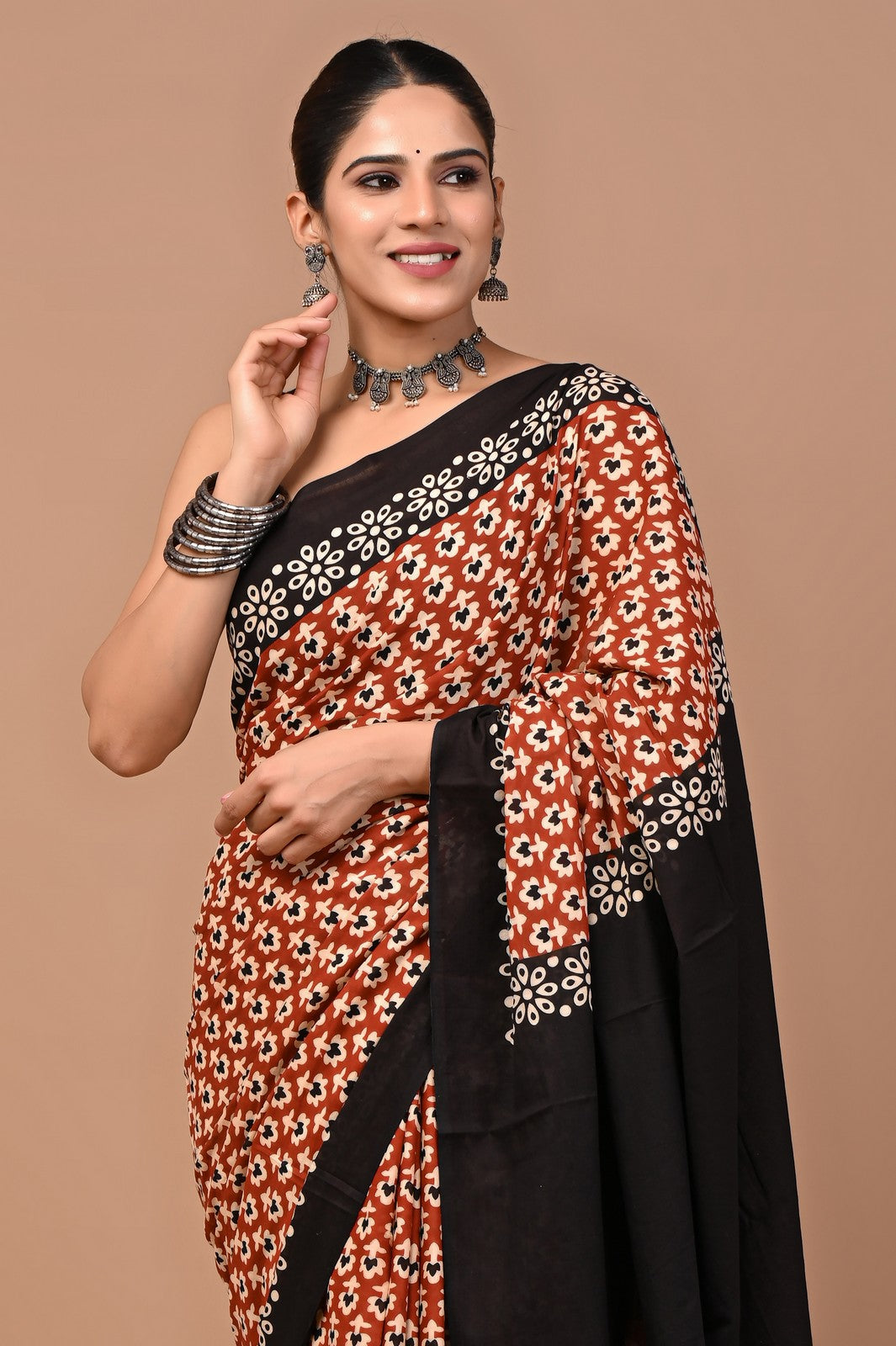 Buy Sanganeri Block Print Mul Cotton Saree Online Shopping