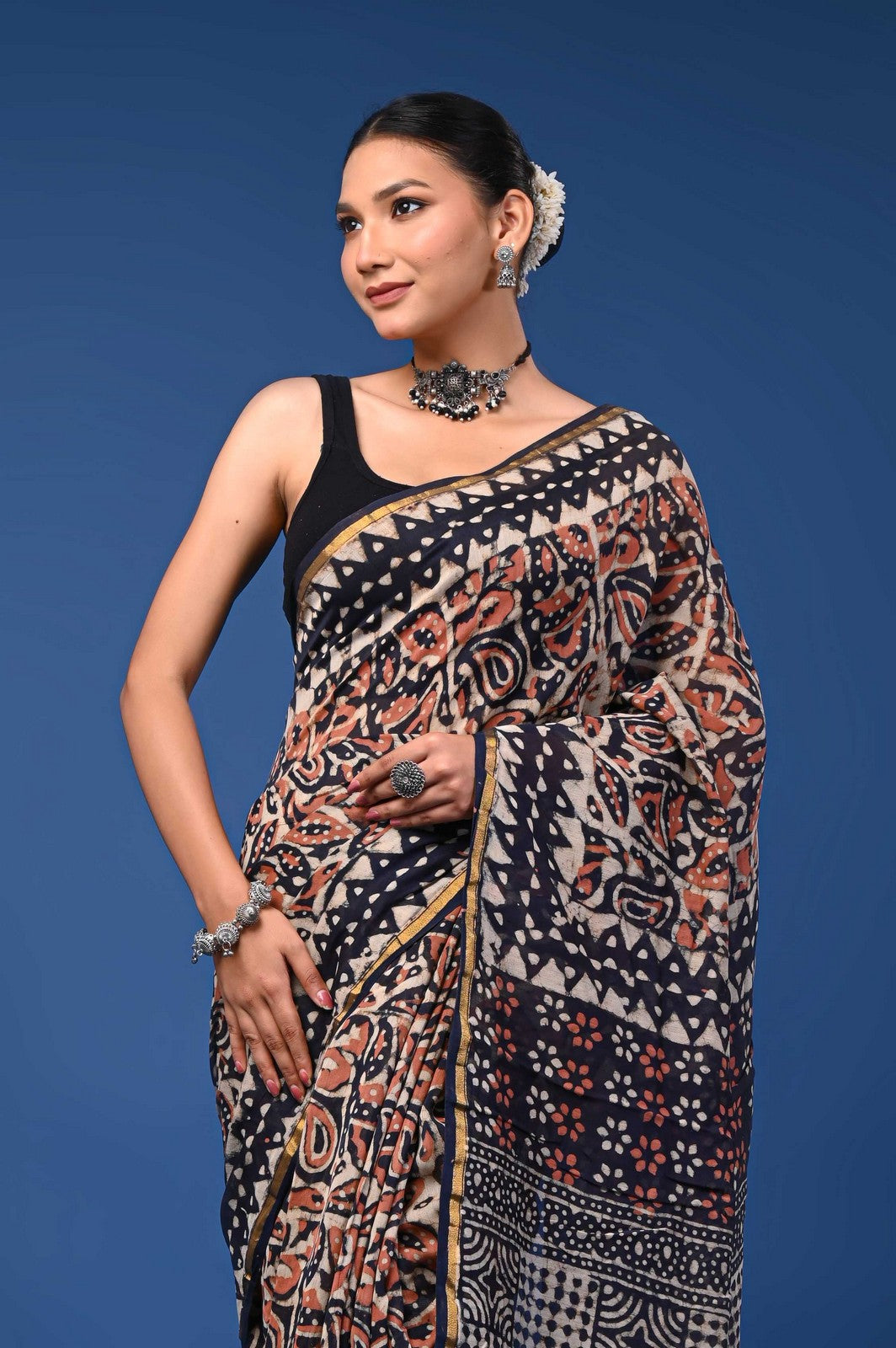 Buy Bagru Hand Block Print Mul Cotton Premium Saree Online