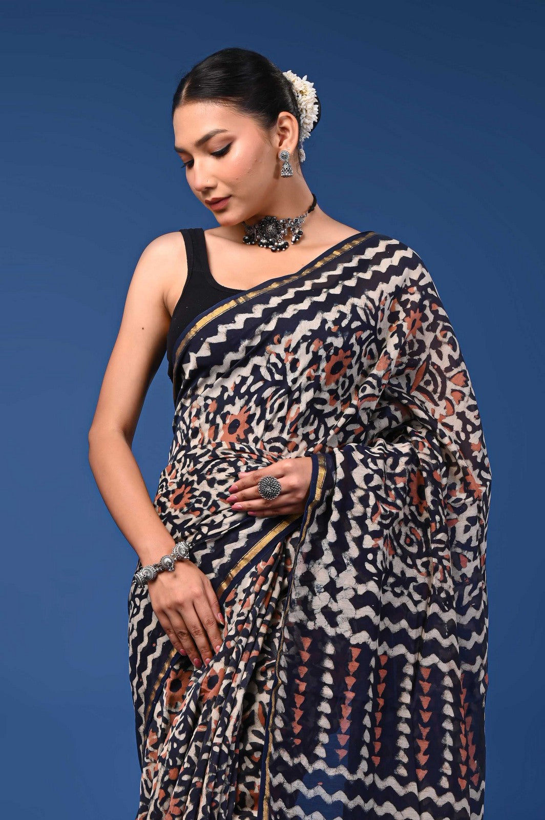 Bagru Hand Block Print Mul Cotton Premium Saree Online