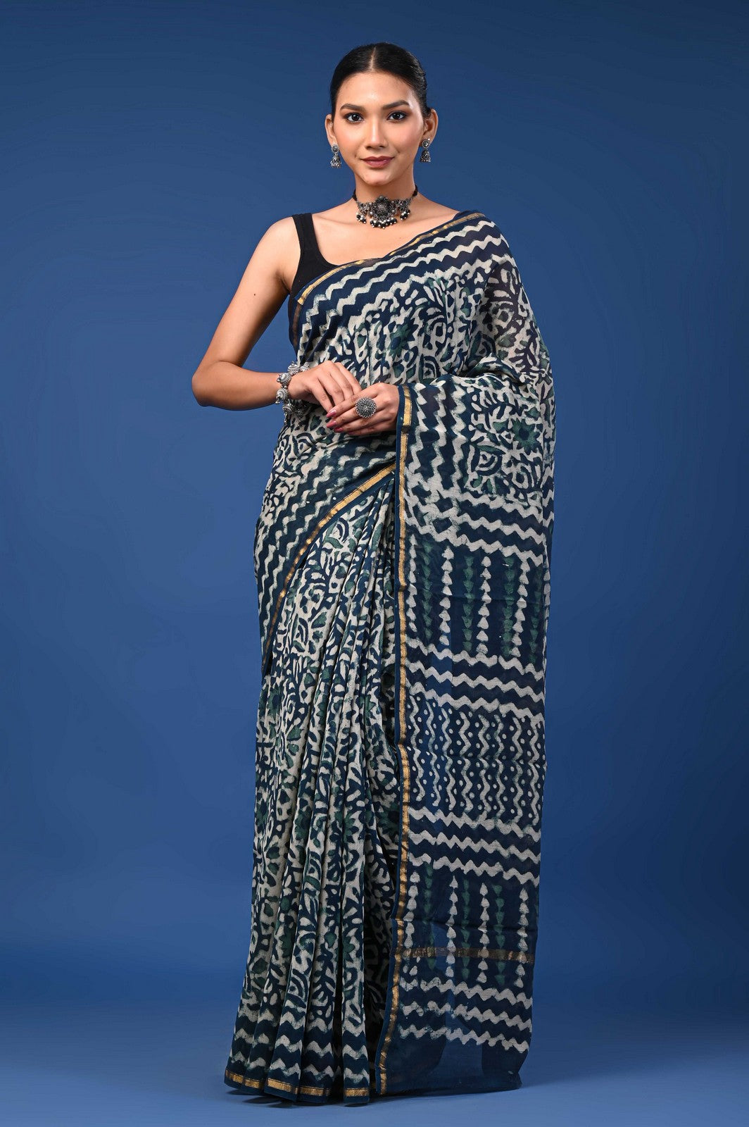 Bagru Hand Block Dabu Print Mul Cotton Premium Saree Online