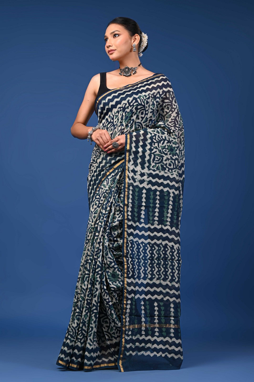 Bagru Hand Block Dabu Print Mul Cotton Premium Saree Online