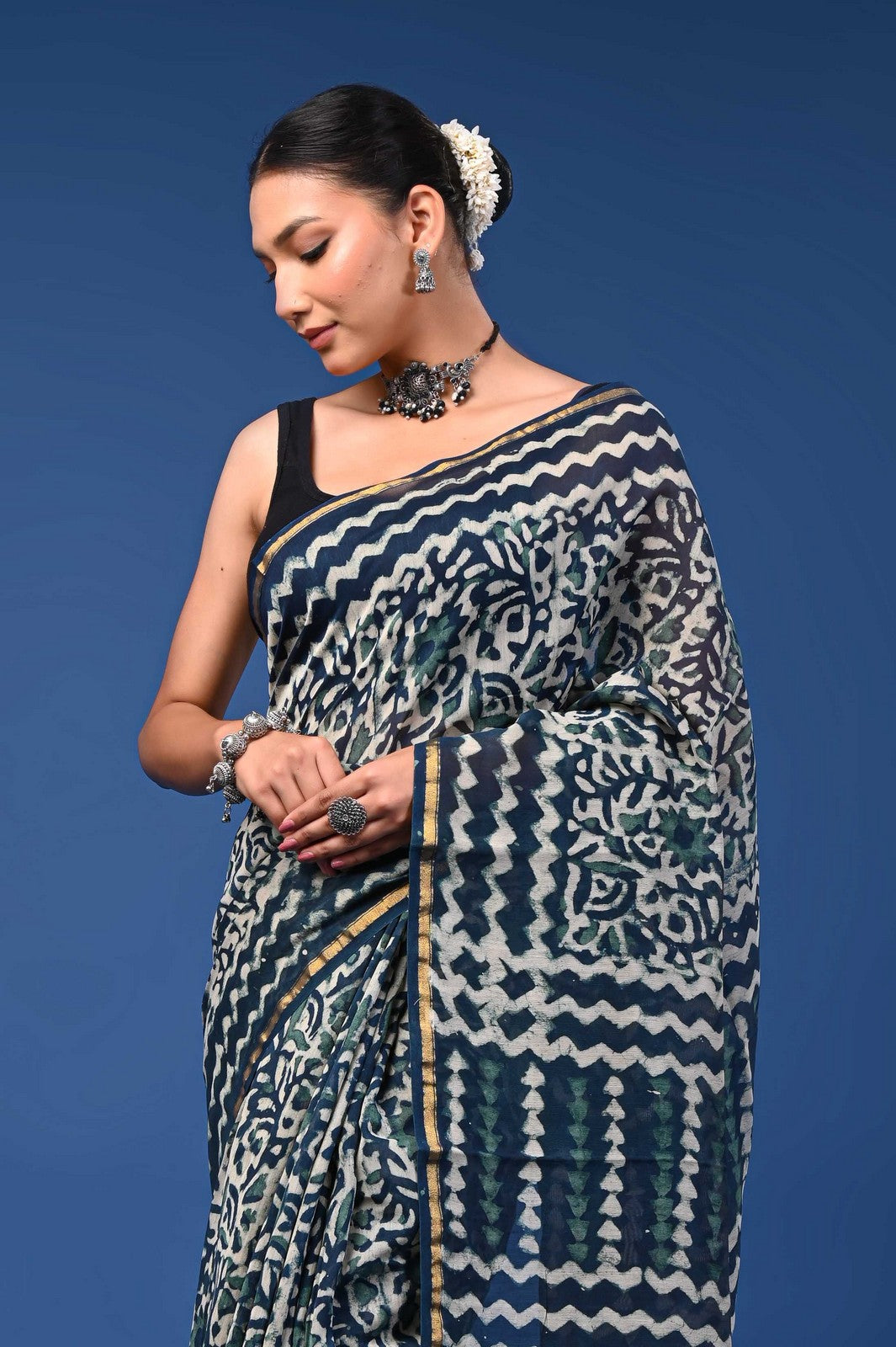 Bagru Hand Block Dabu Print Mul Cotton Premium Saree Online