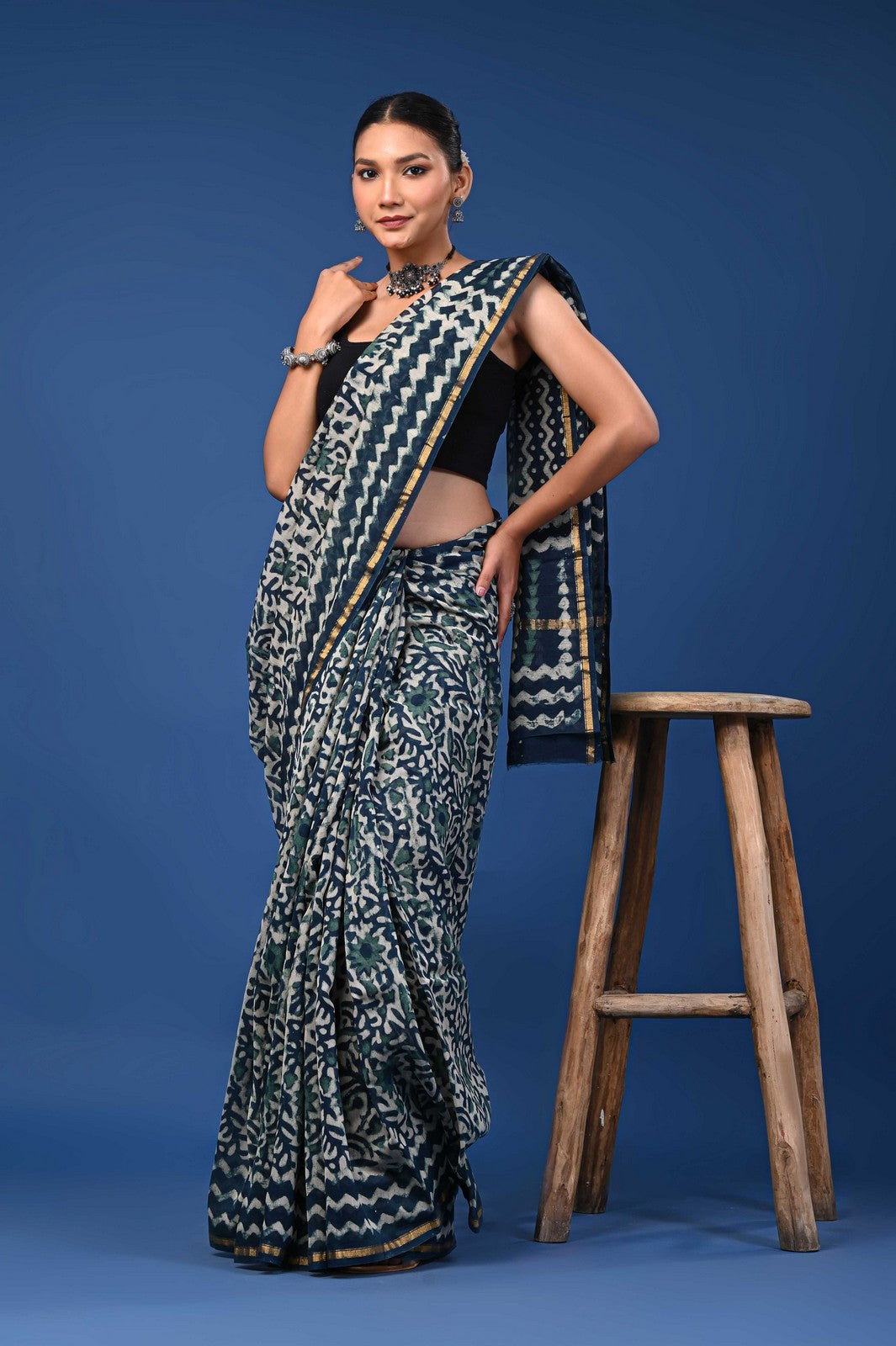 Bagru Hand Block Dabu Print Mul Cotton Premium Saree Online