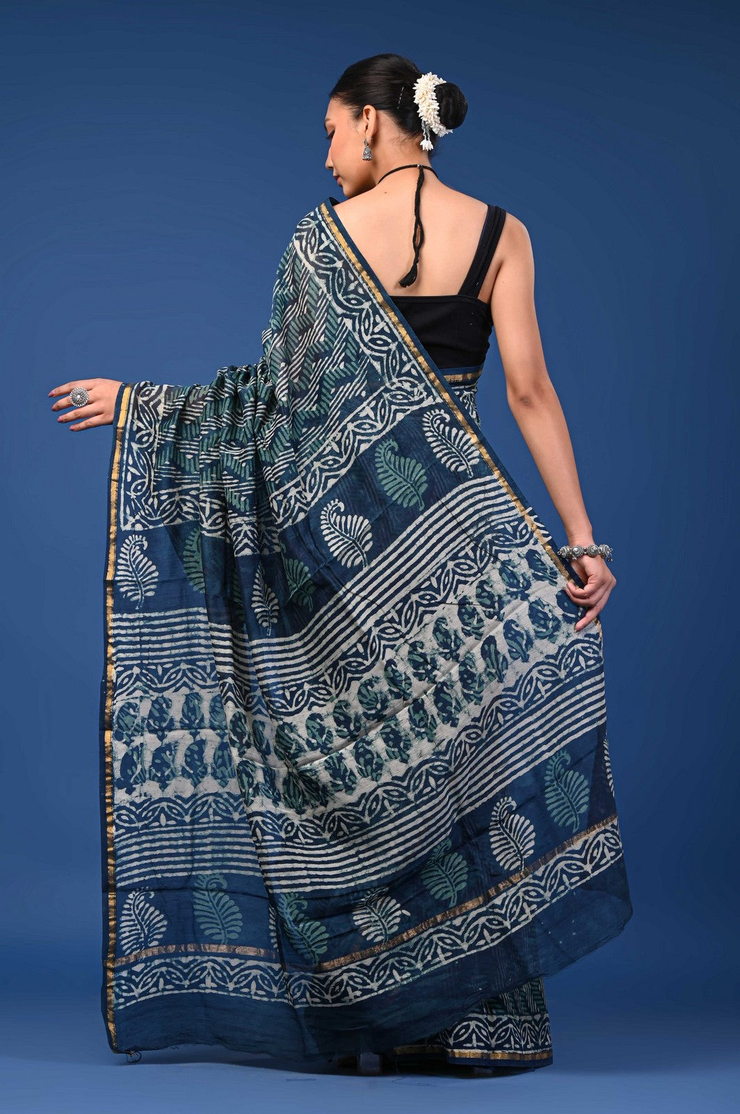 Bagru Hand Block Print Mul Cotton Premium Saree with Zari Border Online