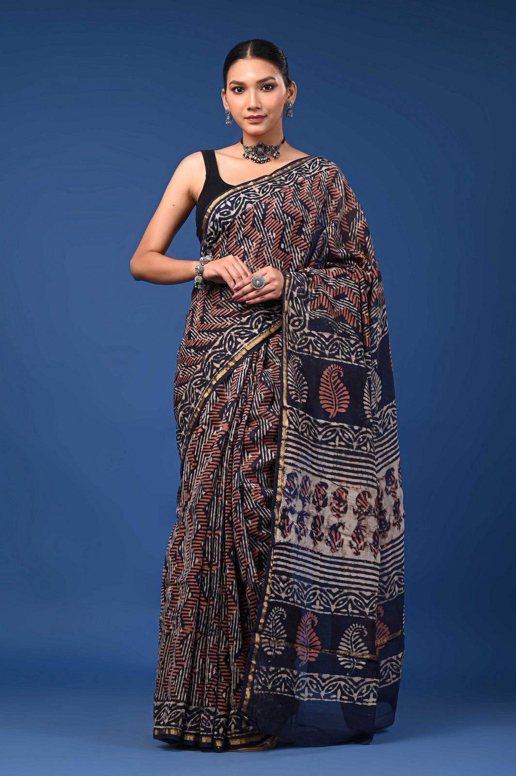 Bagru Hand Block Print Mul Cotton Premium Saree with Zari Border