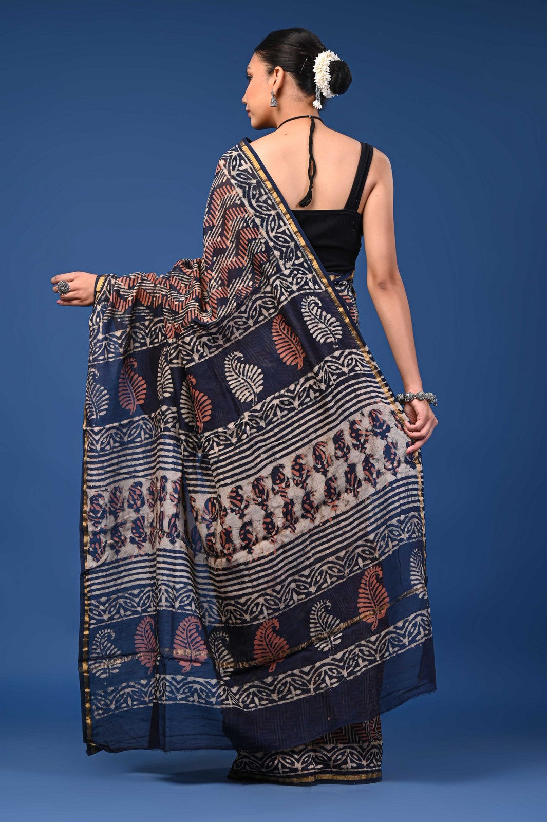 Bagru Hand Block Print Mul Cotton Premium Saree with Zari Border