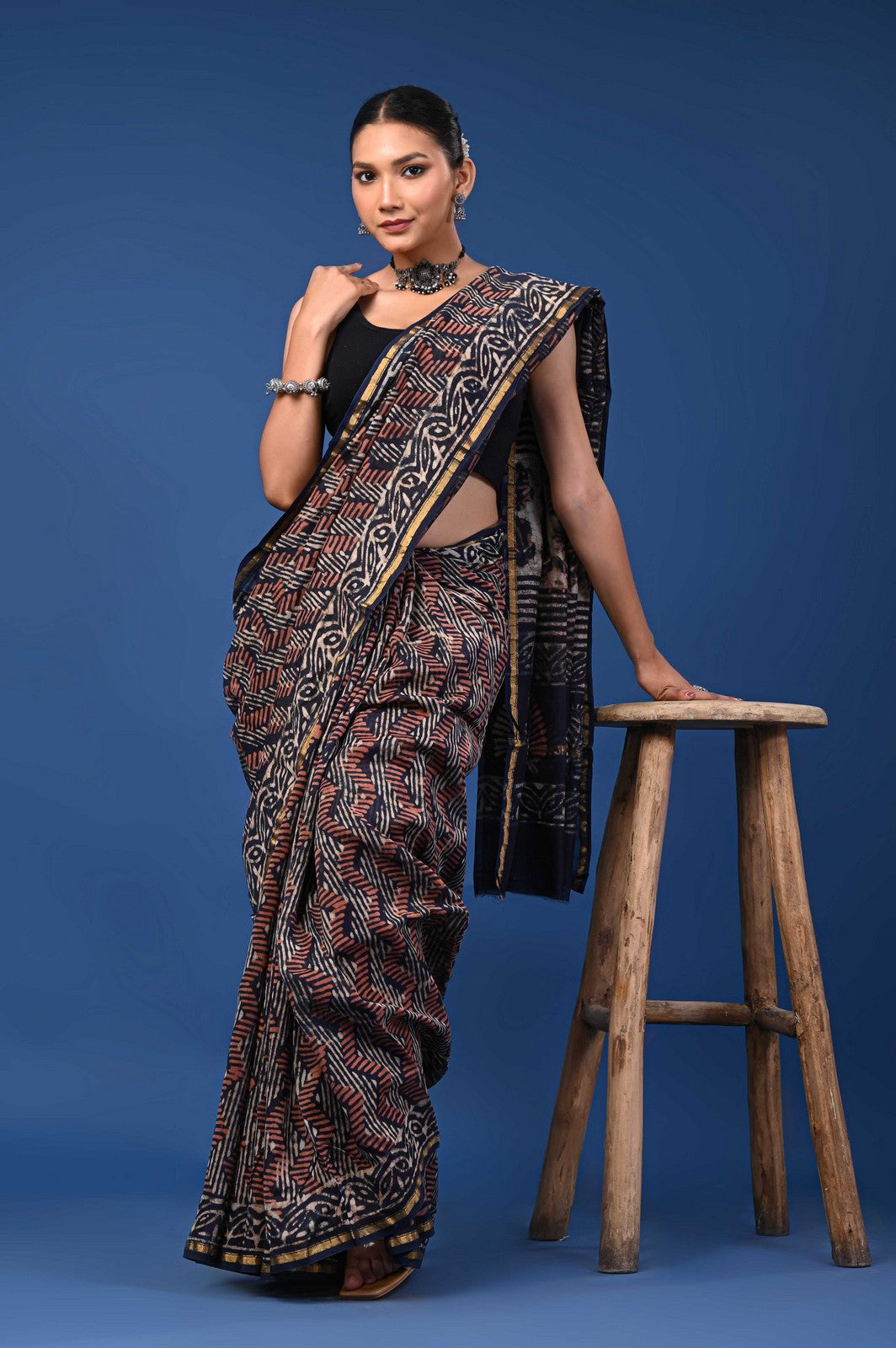 Bagru Hand Block Print Mul Cotton Premium Saree with Zari Border