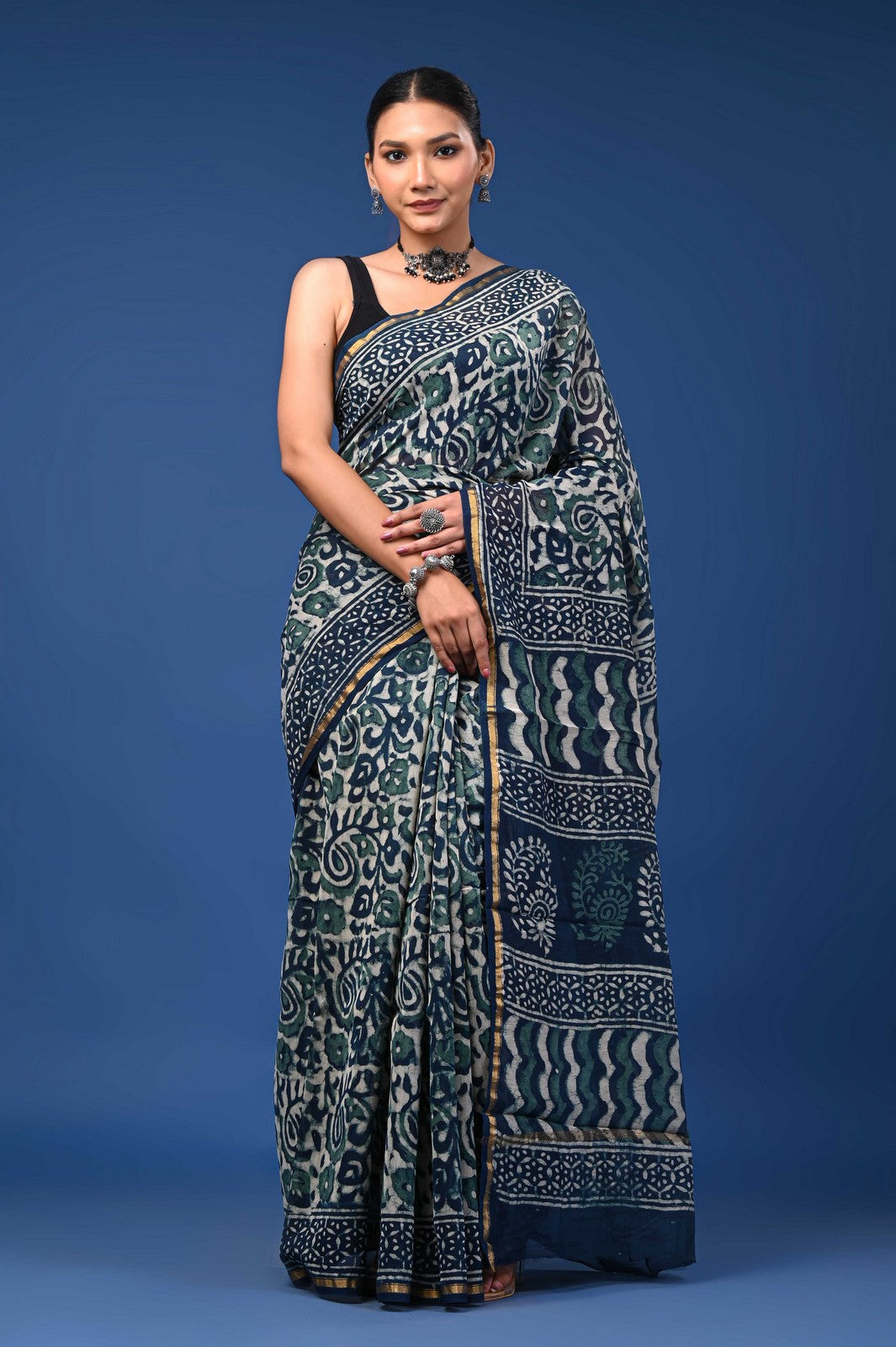 Buy Tranding Bagru Hand Block Print Mul Cotton Saree