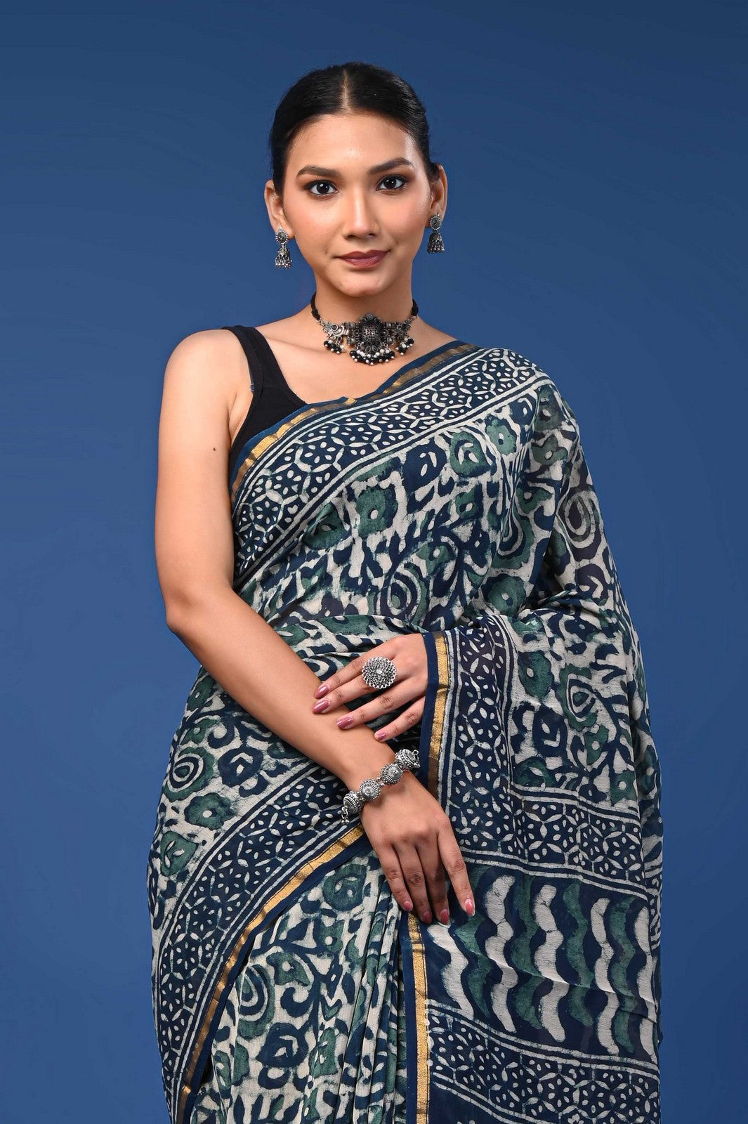 Buy Tranding Bagru Hand Block Print Mul Cotton Saree