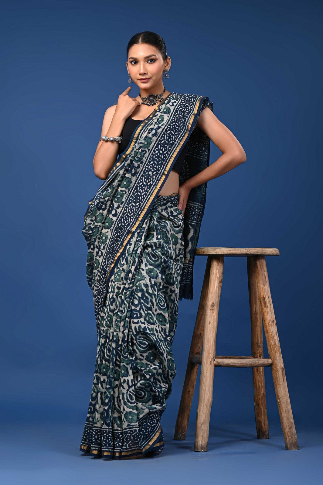 Buy Tranding Bagru Hand Block Print Mul Cotton Saree