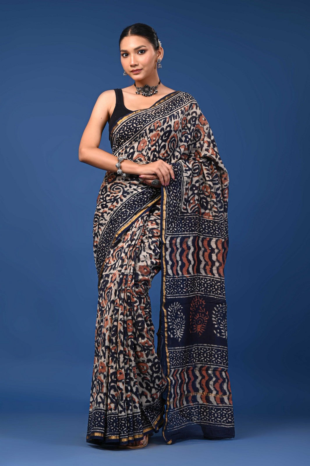 Buy Latest Bagru Hand Block Print Mul Cotton Saree