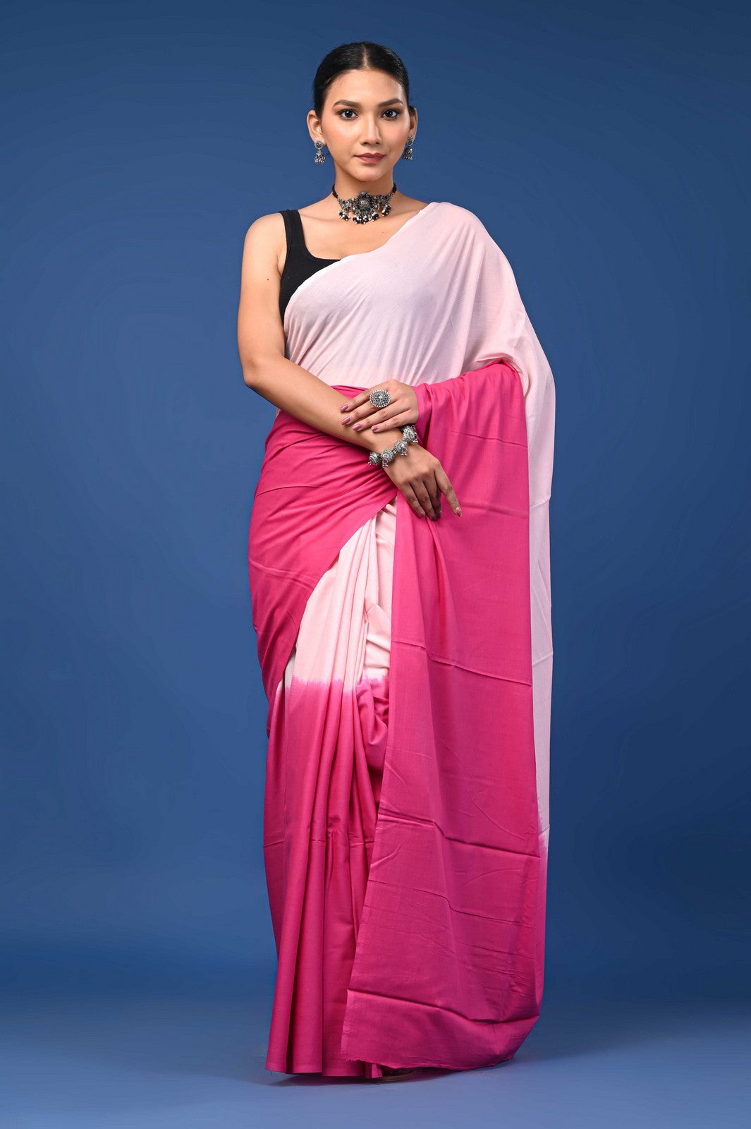 Buy Pink Shaded Bagru Print Mul Cotton Saree