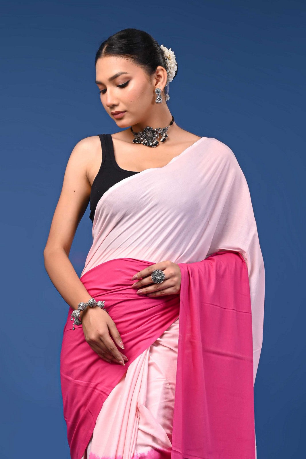 Buy Pink Shaded Bagru Print Mul Cotton Saree