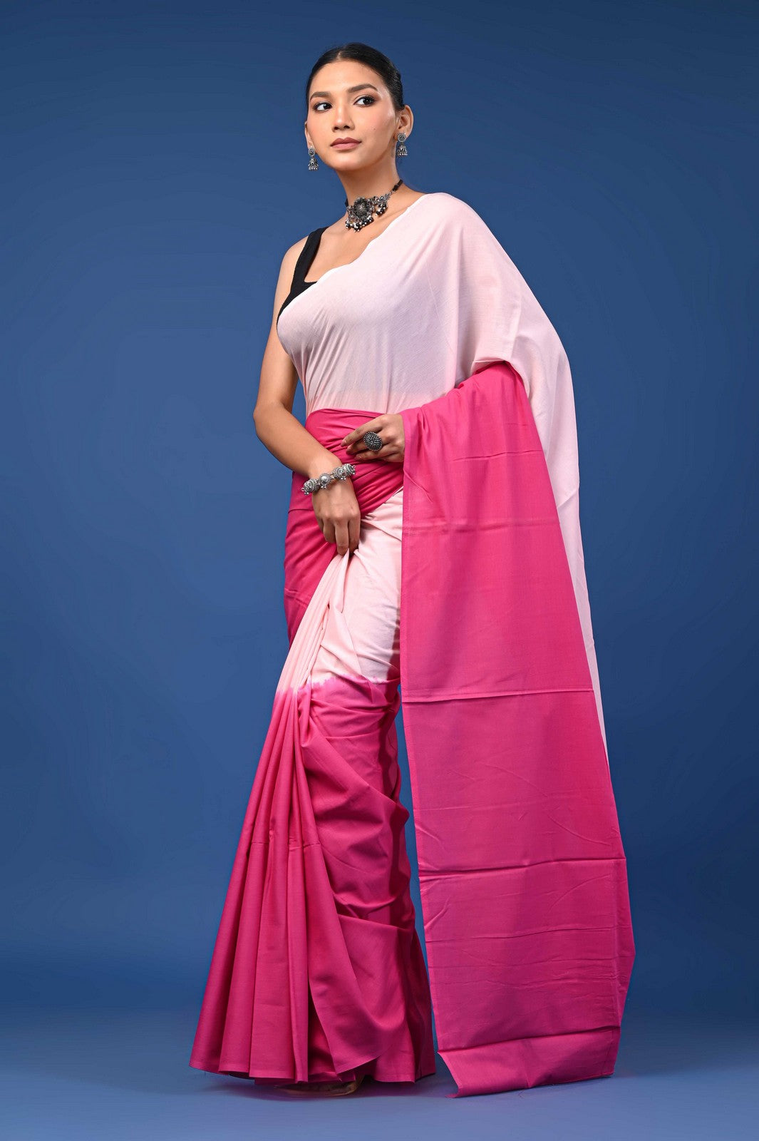 Buy Pink Shaded Bagru Print Mul Cotton Saree