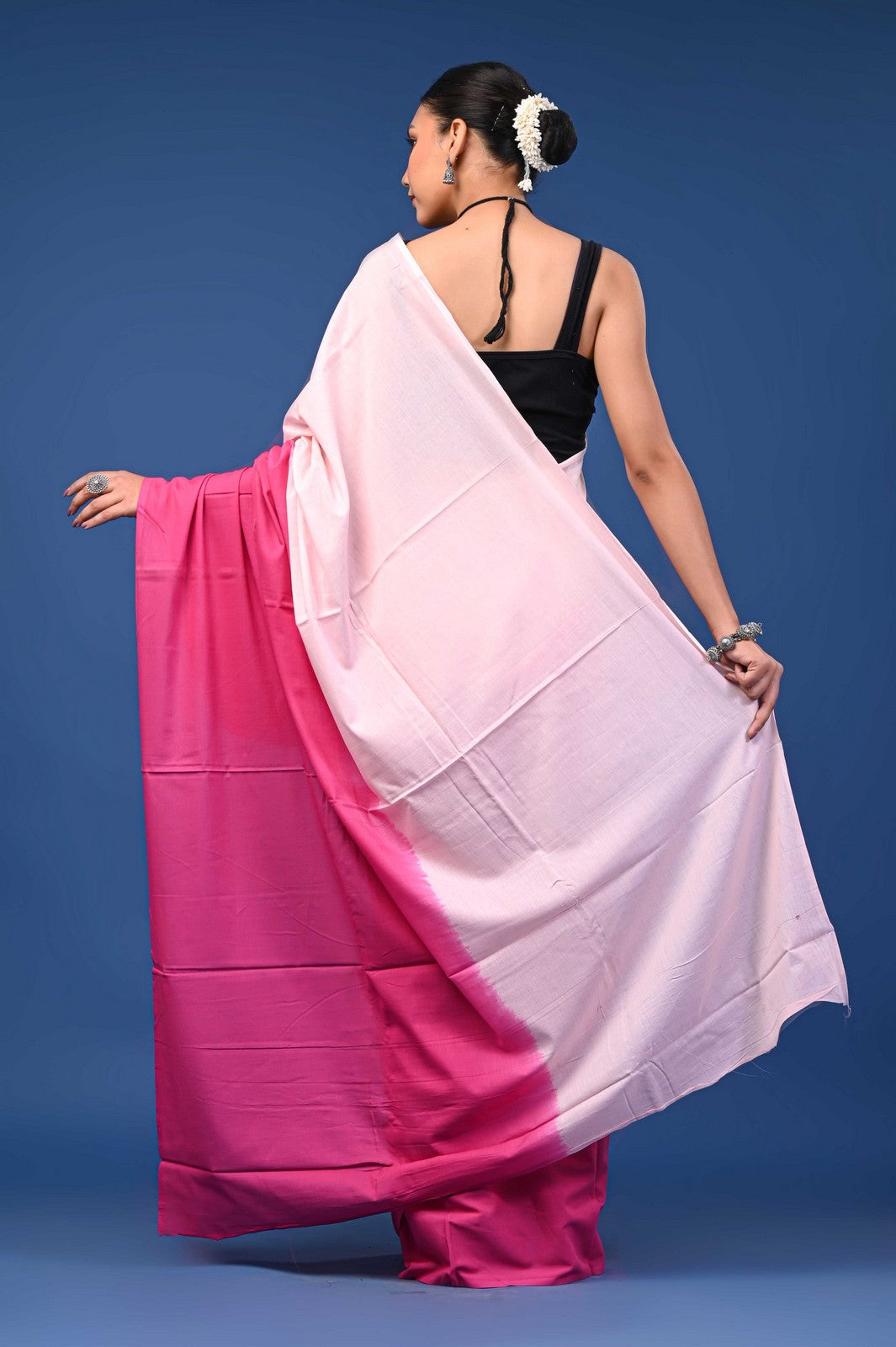 Buy Pink Shaded Bagru Print Mul Cotton Saree
