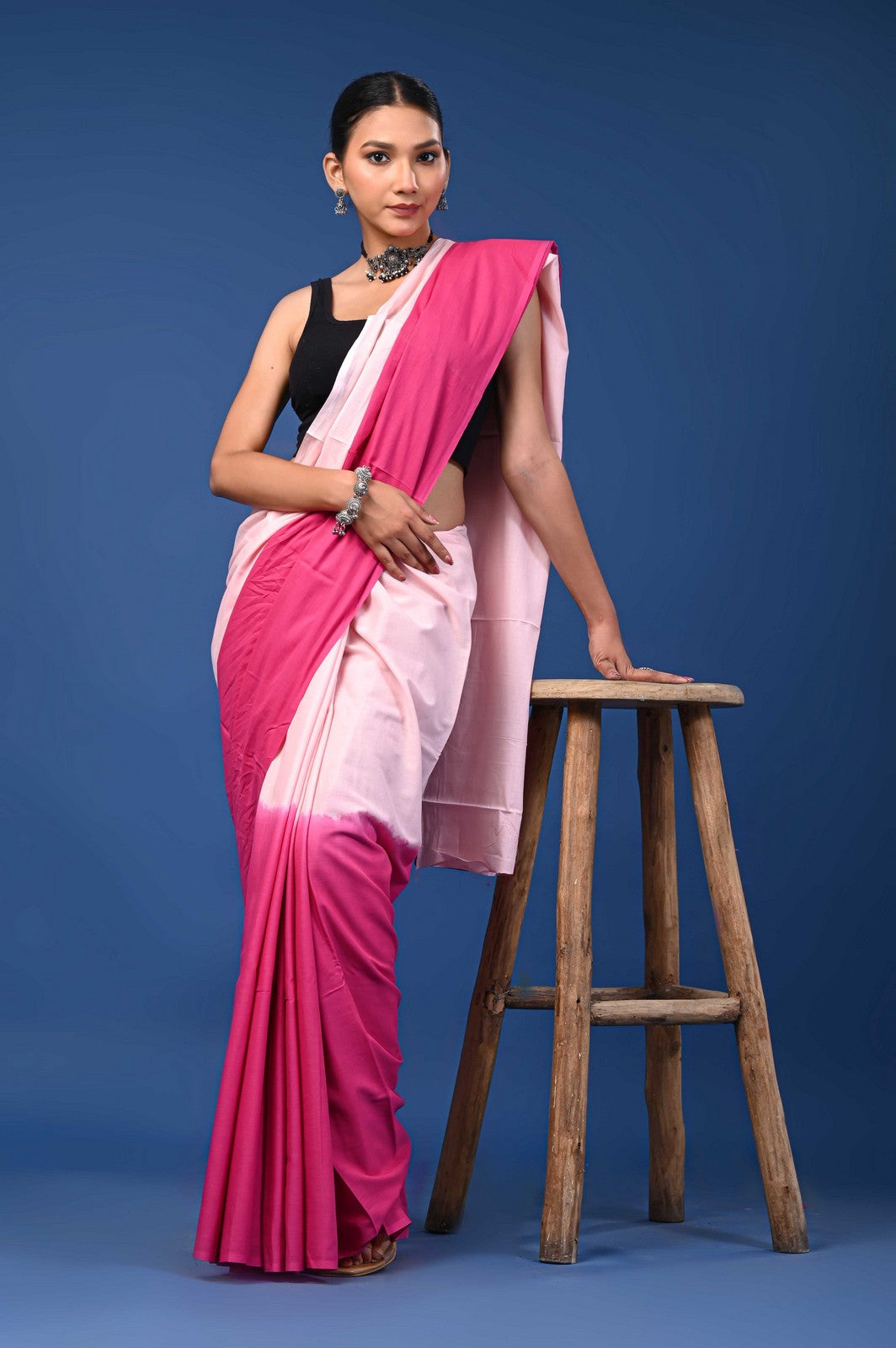 Buy Pink Shaded Bagru Print Mul Cotton Saree