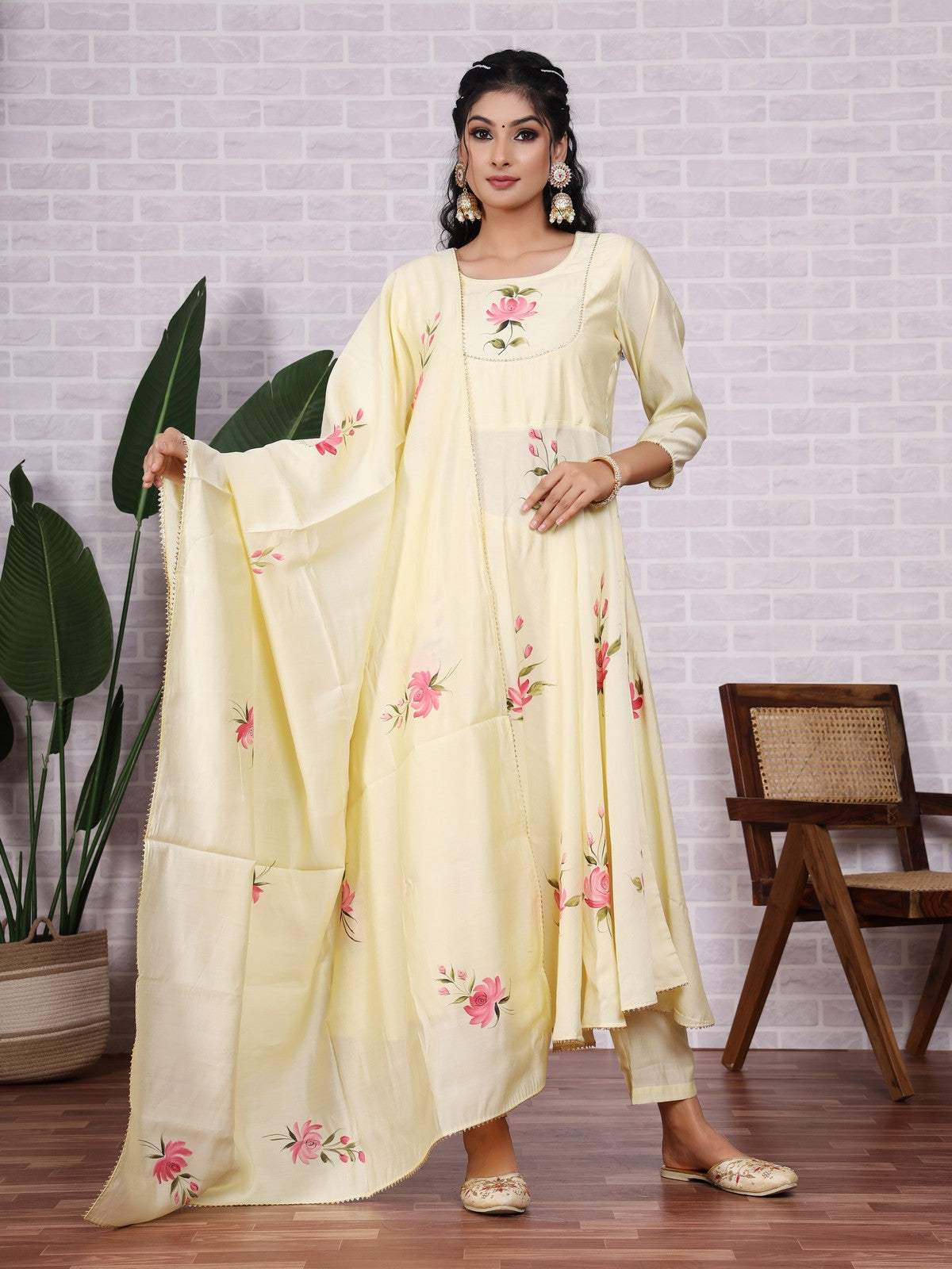 Buy Light Yellow Handpainted Suit Set