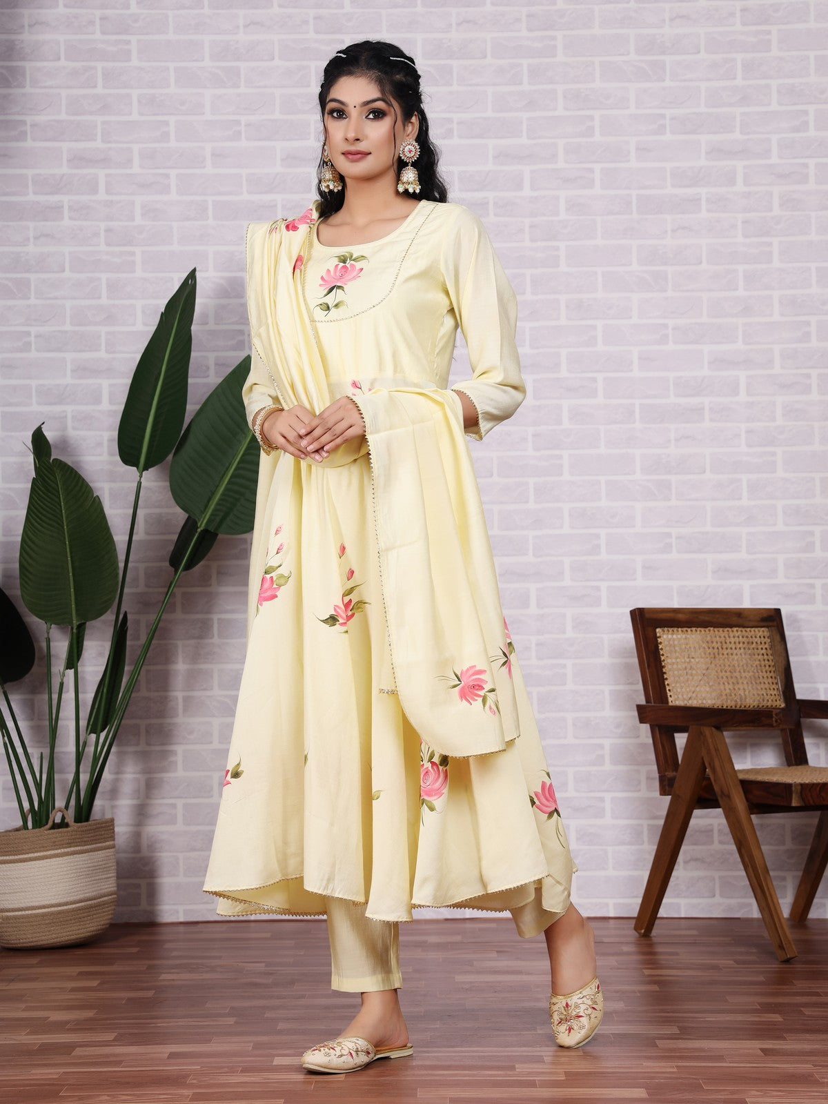 Buy Light Yellow Handpainted Suit Set