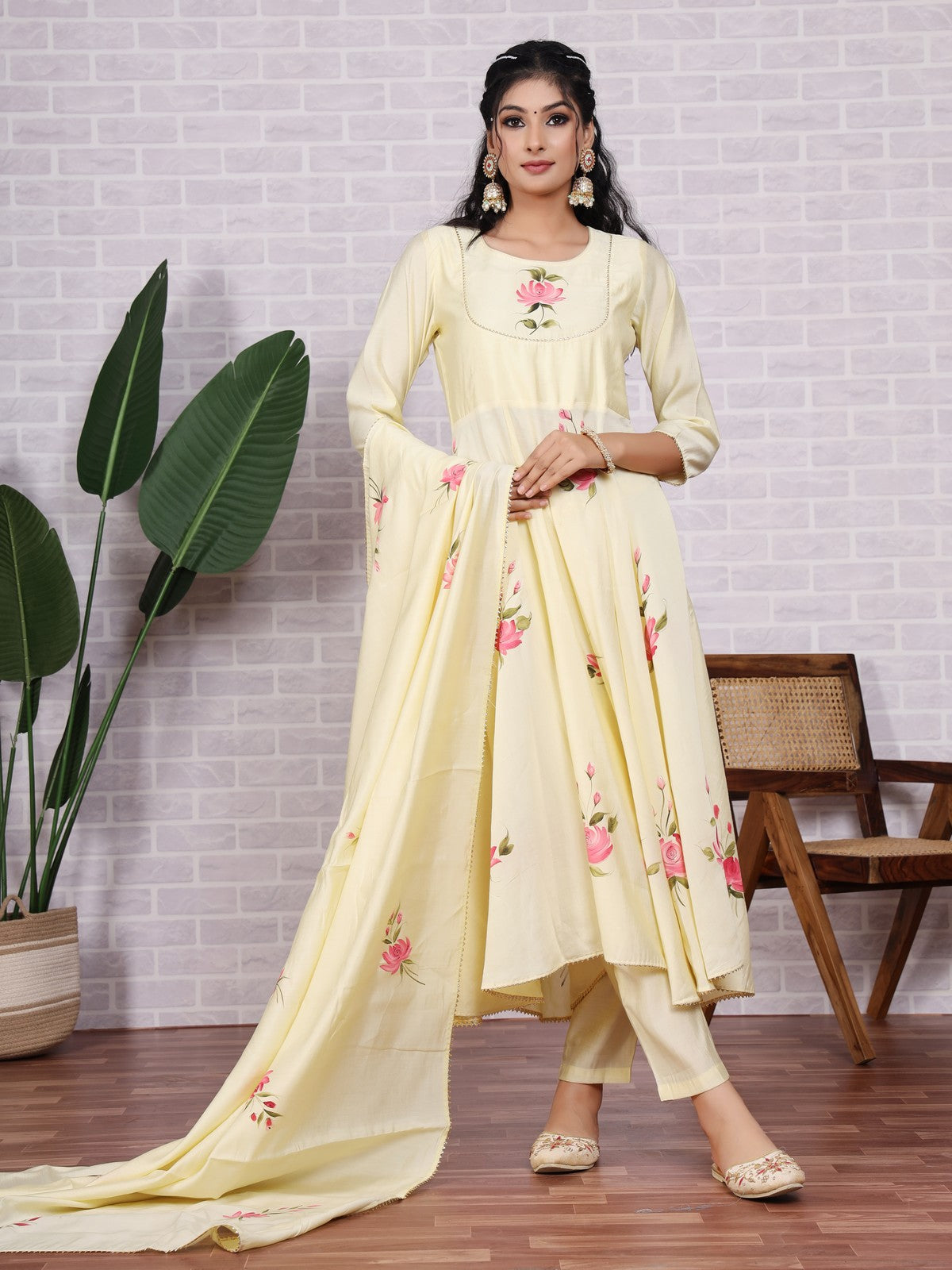 Buy Light Yellow Handpainted Suit Set