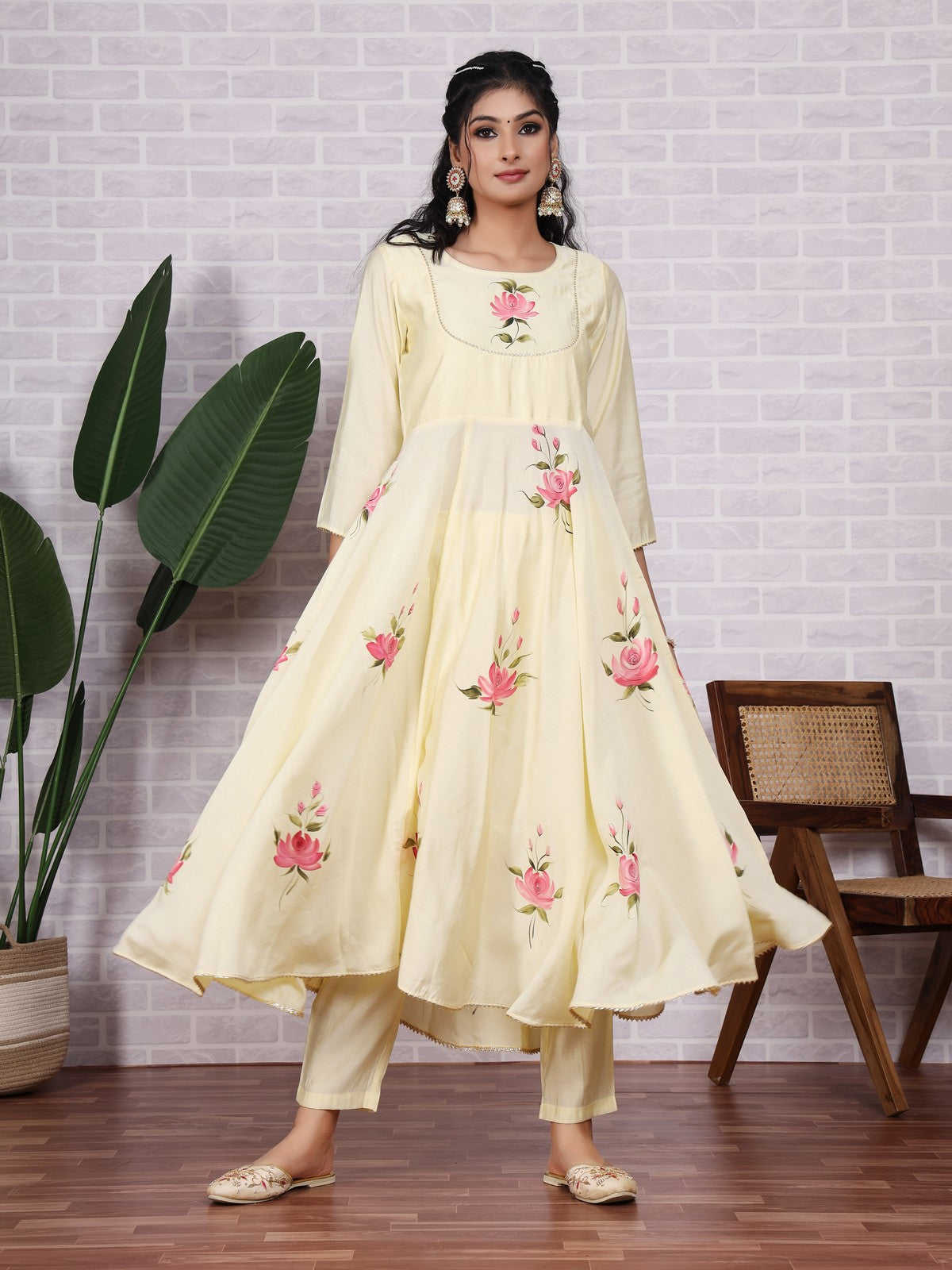 Buy Light Yellow Handpainted Suit Set