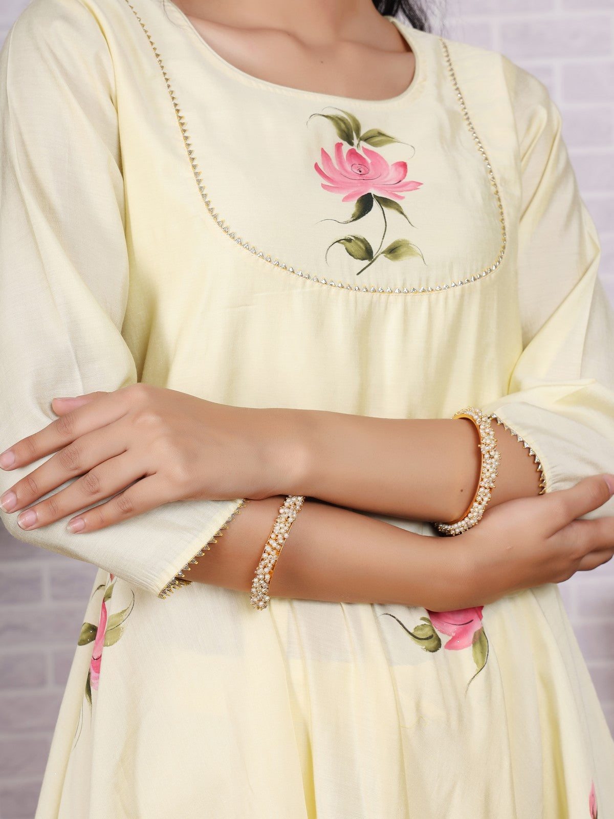 Buy Light Yellow Handpainted Suit Set