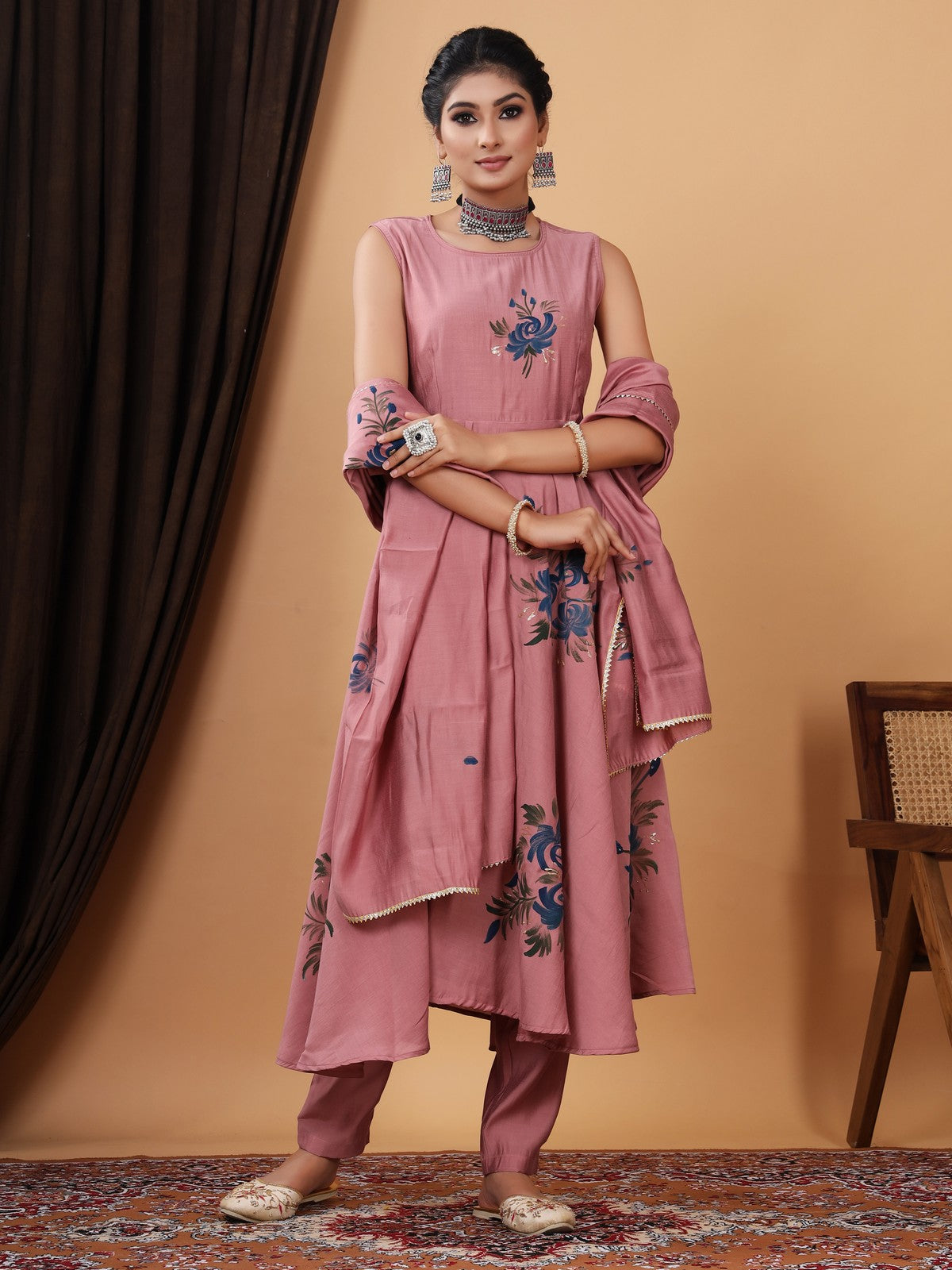 Buy Beautiful Handpainted  Modal Silk Suit Set