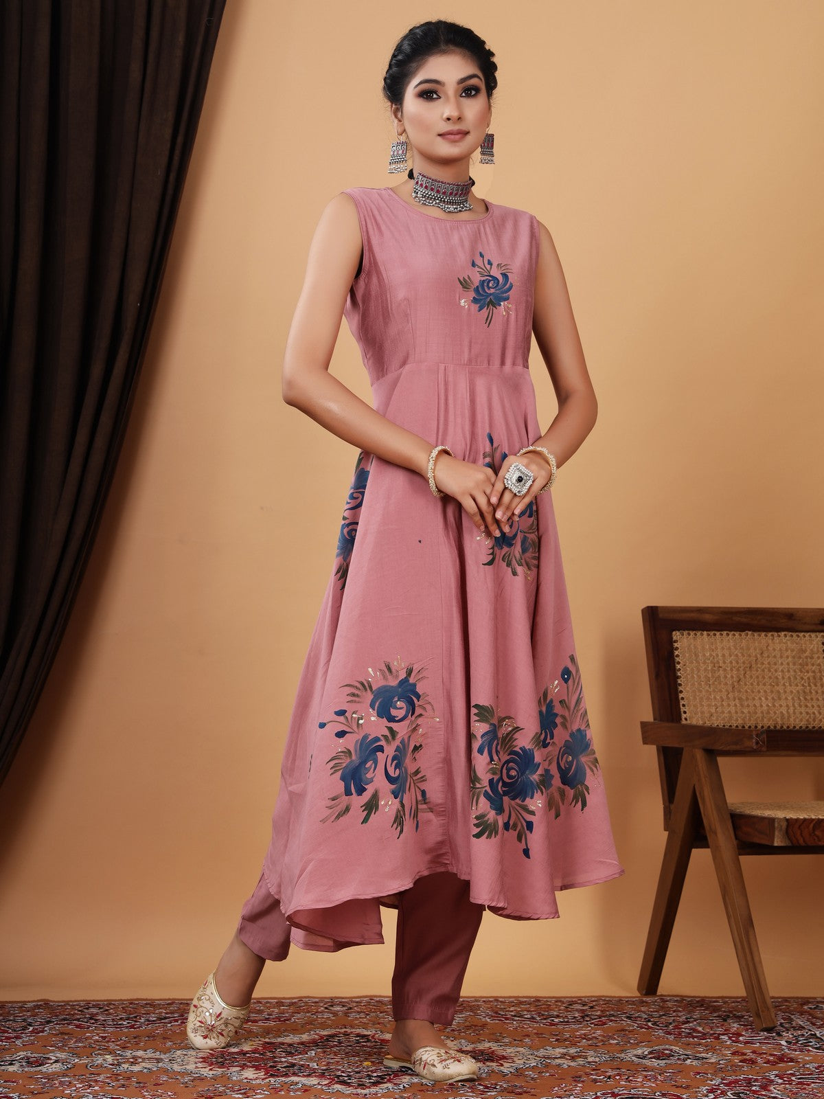 Buy Beautiful Handpainted  Modal Silk Suit Set