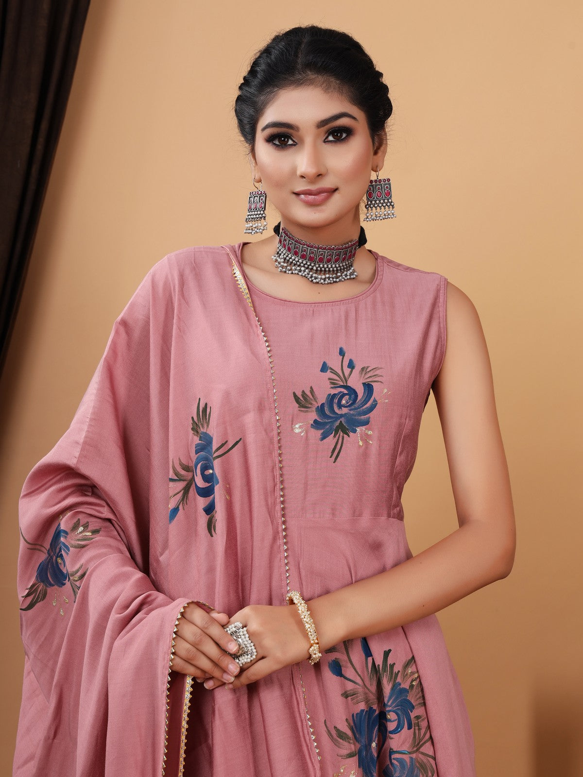 Buy Beautiful Handpainted  Modal Silk Suit Set