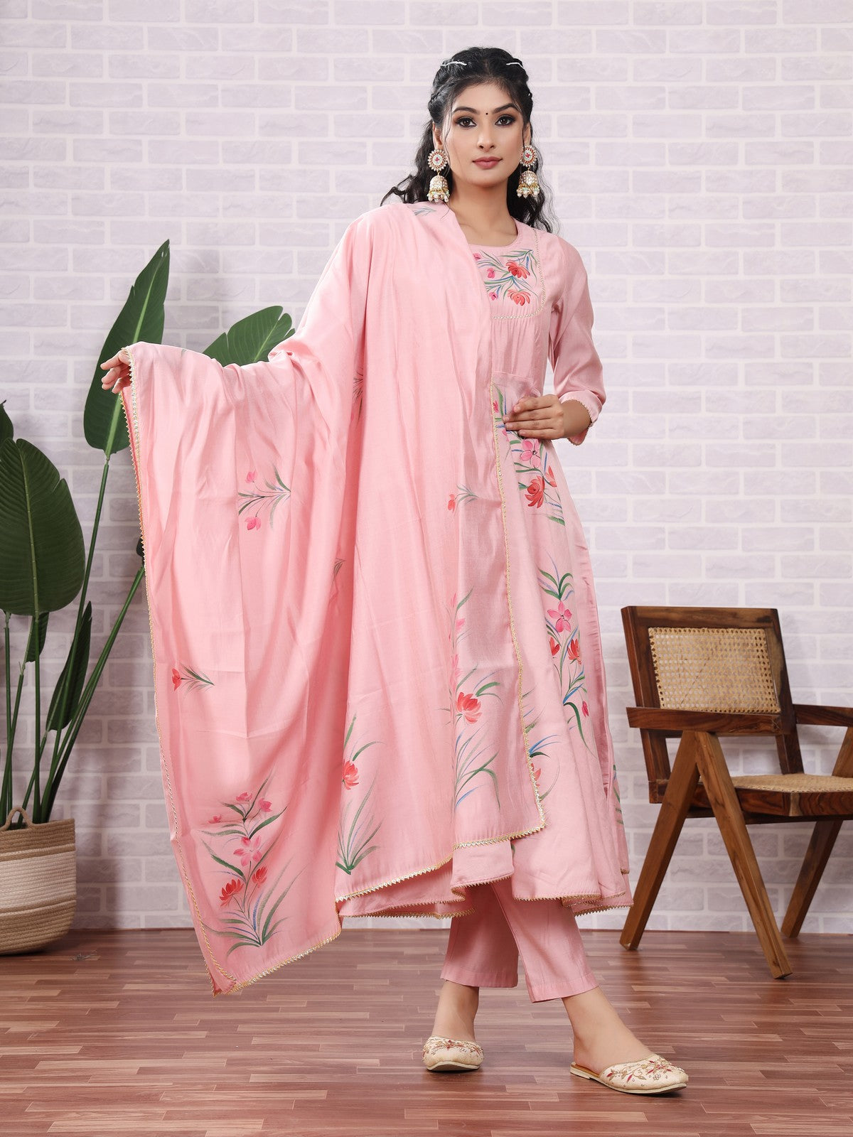 Buy Pink Handpainted Suit Set