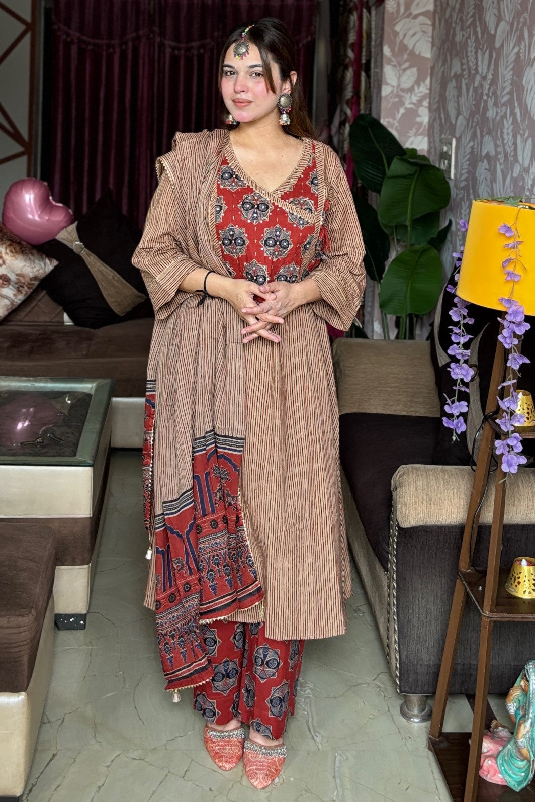 Jaipuri Cotton Angrakha A-Line Suit Set