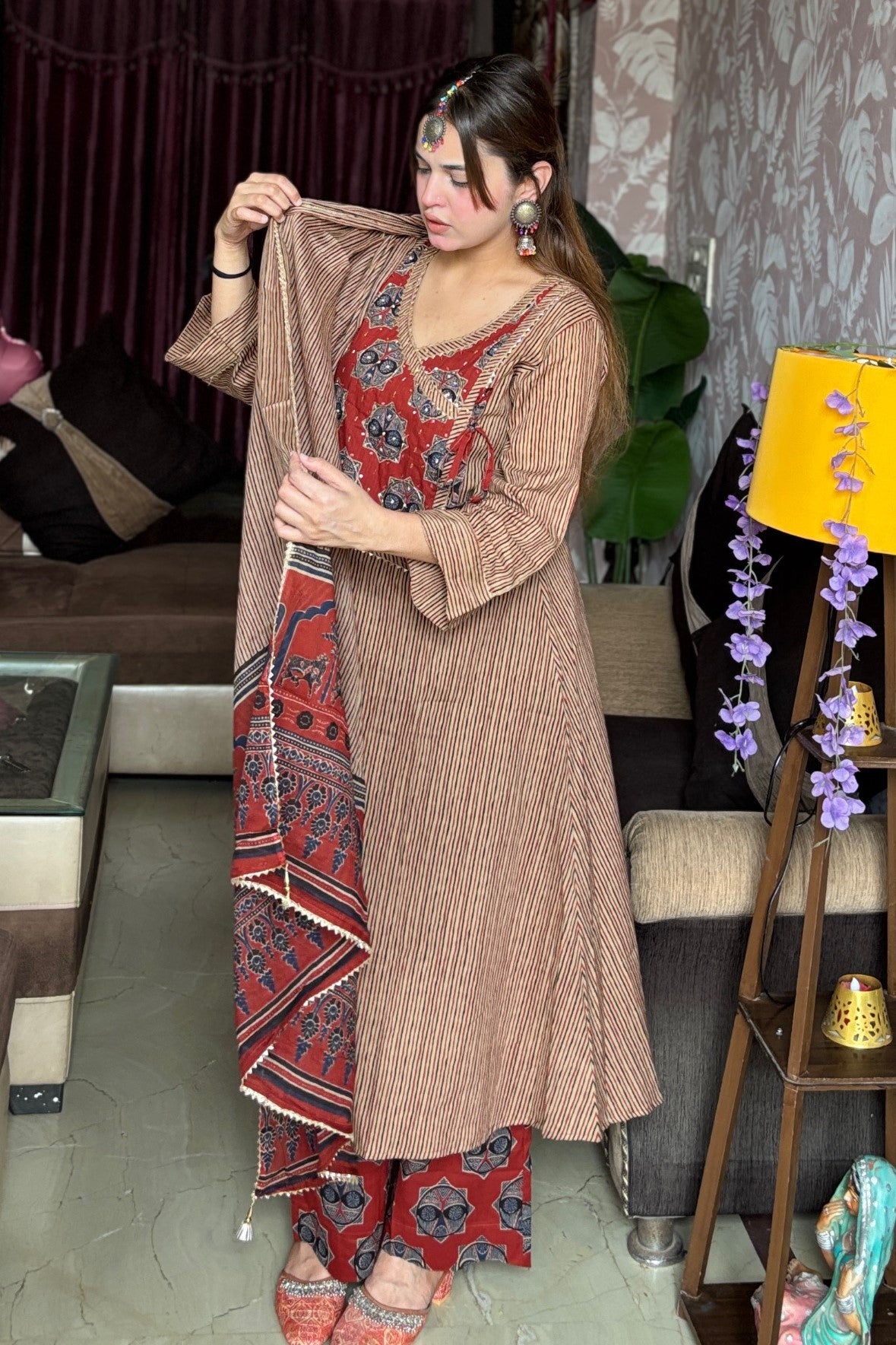 Jaipuri Cotton Angrakha A-Line Suit Set