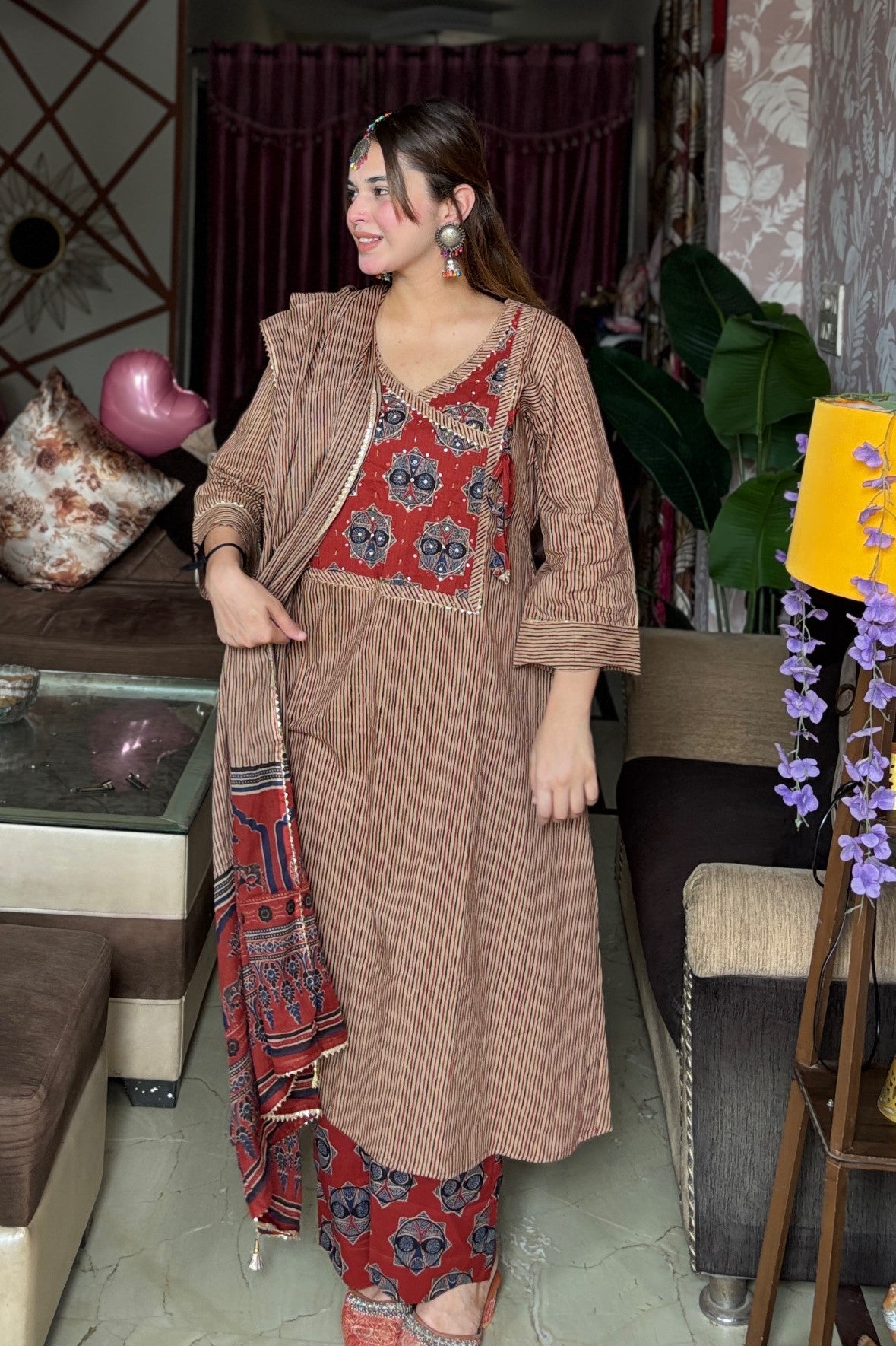 Jaipuri Cotton Angrakha A-Line Suit Set