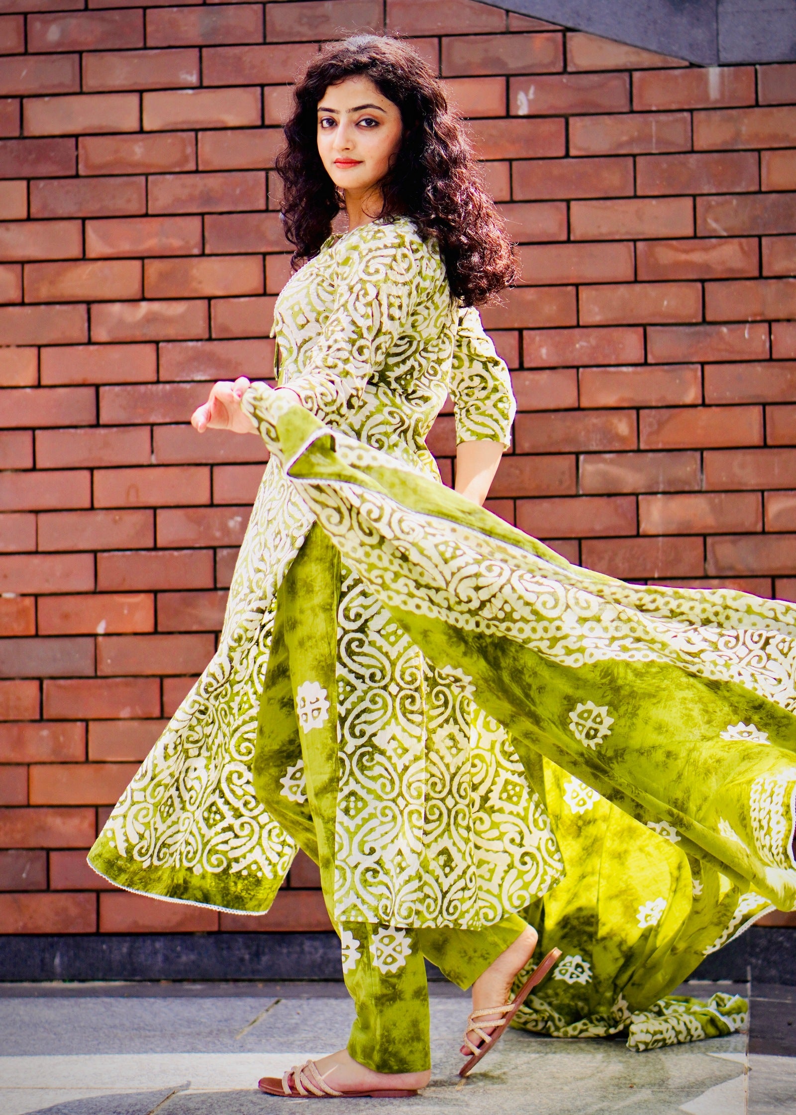 Buy Batik Print Suit Set Online with Hand Work