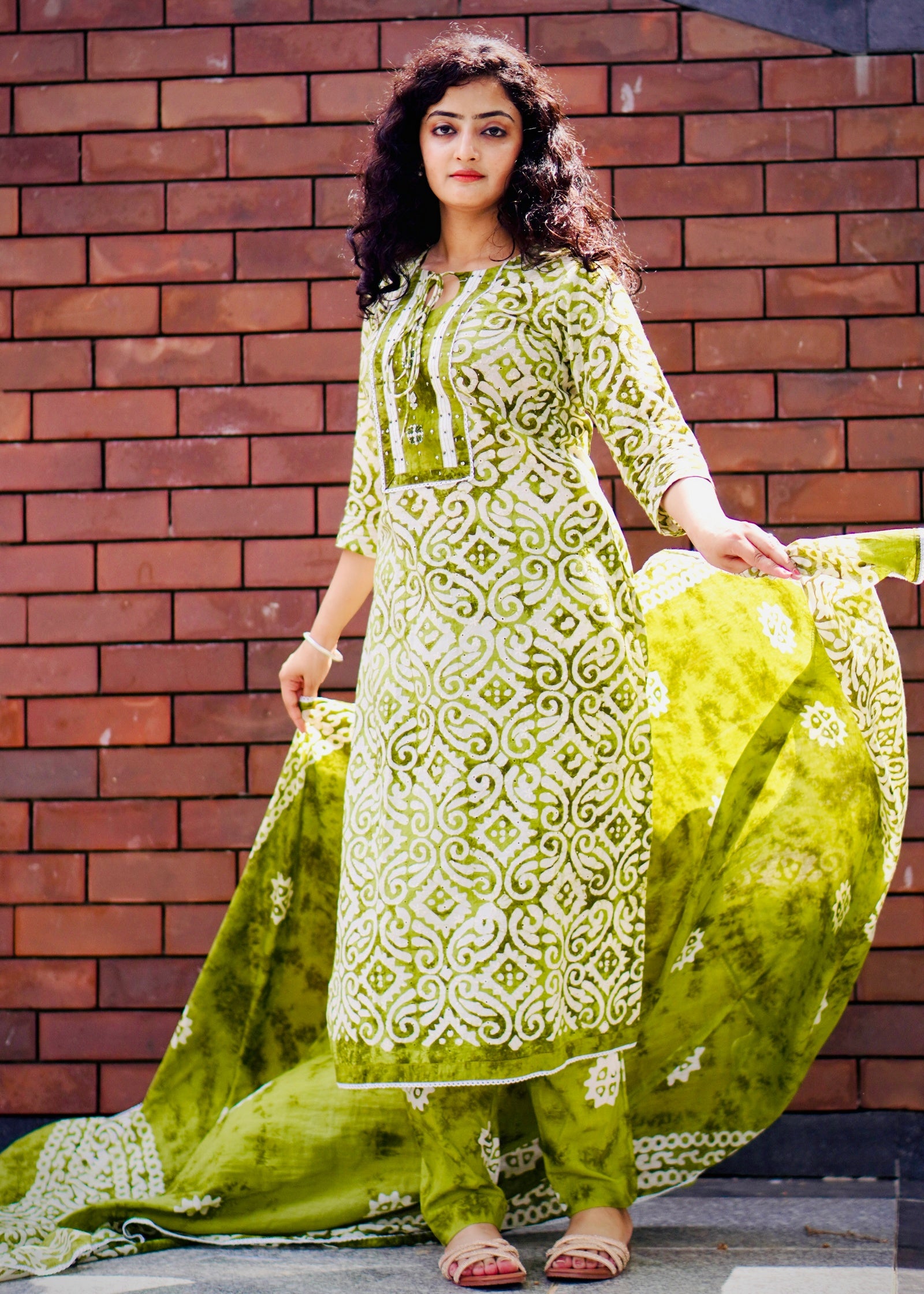Buy Batik Print Suit Set Online with Hand Work