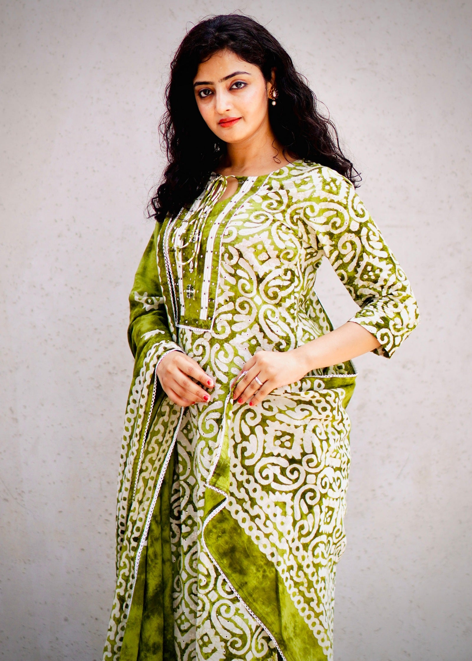 Buy Batik Print Suit Set Online with Hand Work