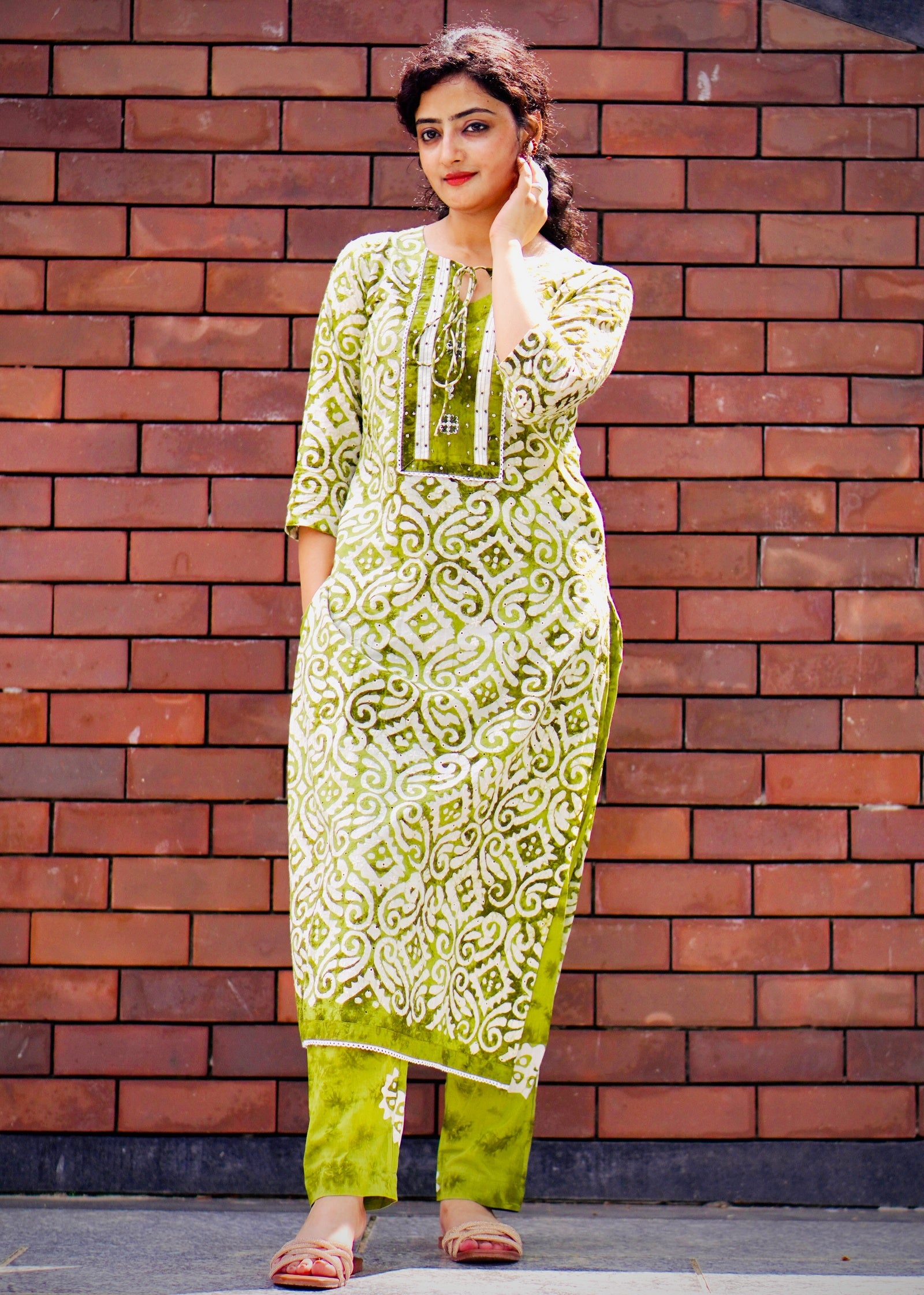 Buy Batik Print Suit Set Online with Hand Work