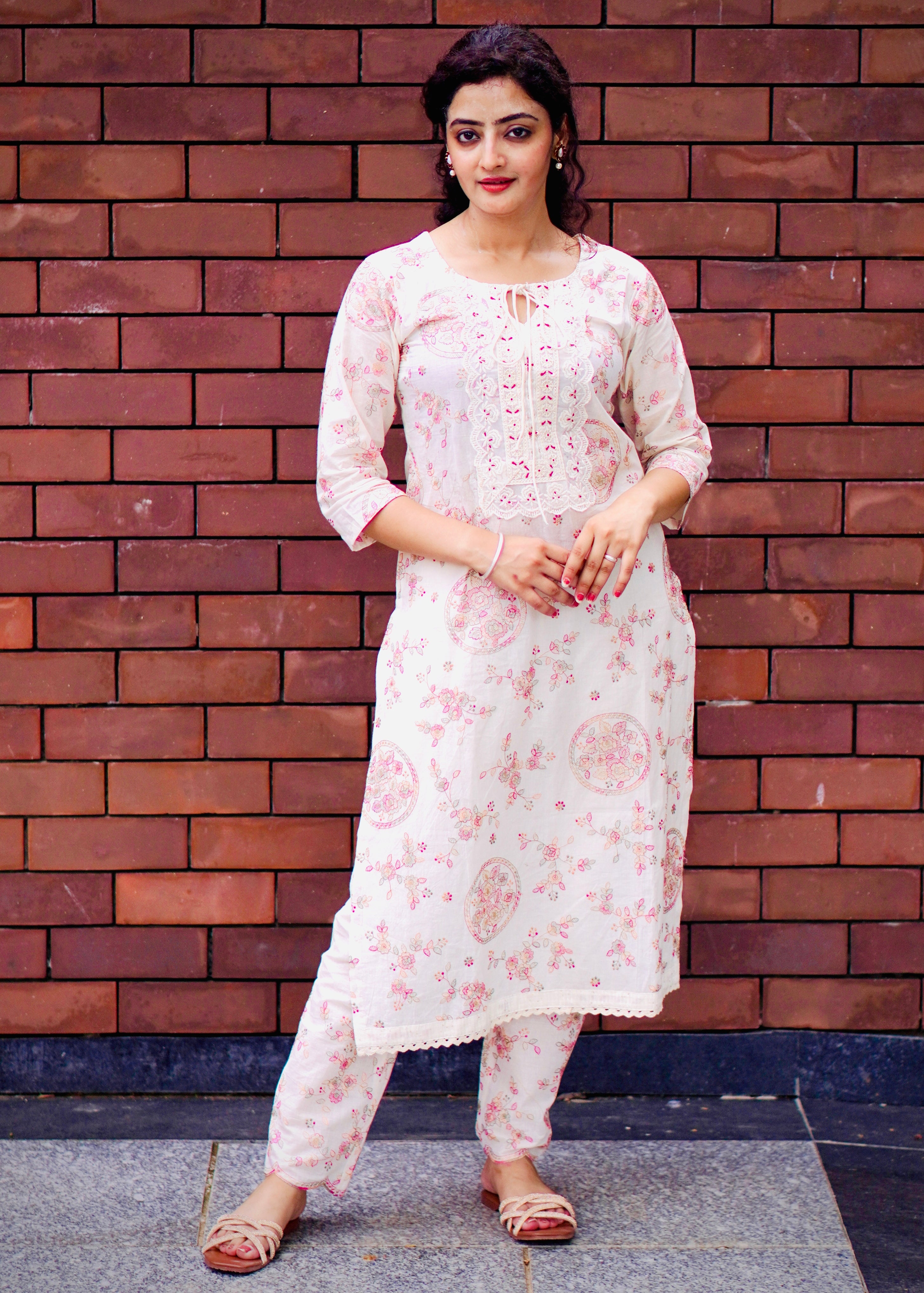 White Suit Set Online Embroidery Hand Work