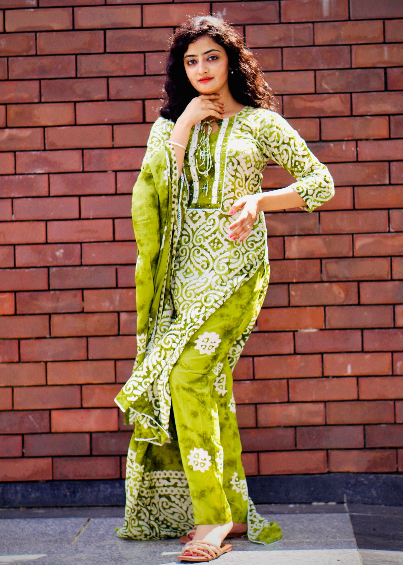 Buy Batik Print Suit Set Online with Hand Work