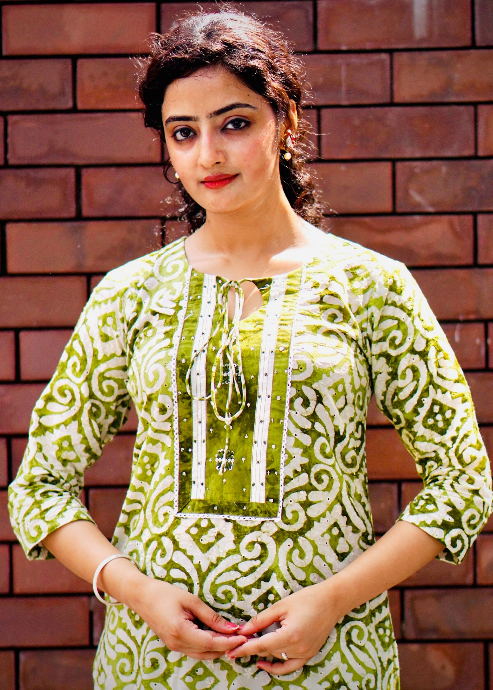 Buy Batik Print Suit Set Online with Hand Work