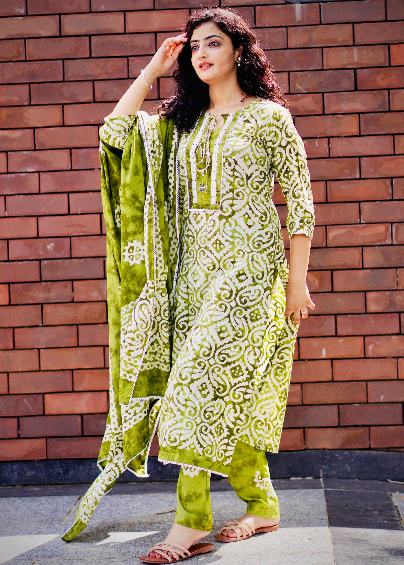 Buy Batik Print Suit Set Online with Hand Work