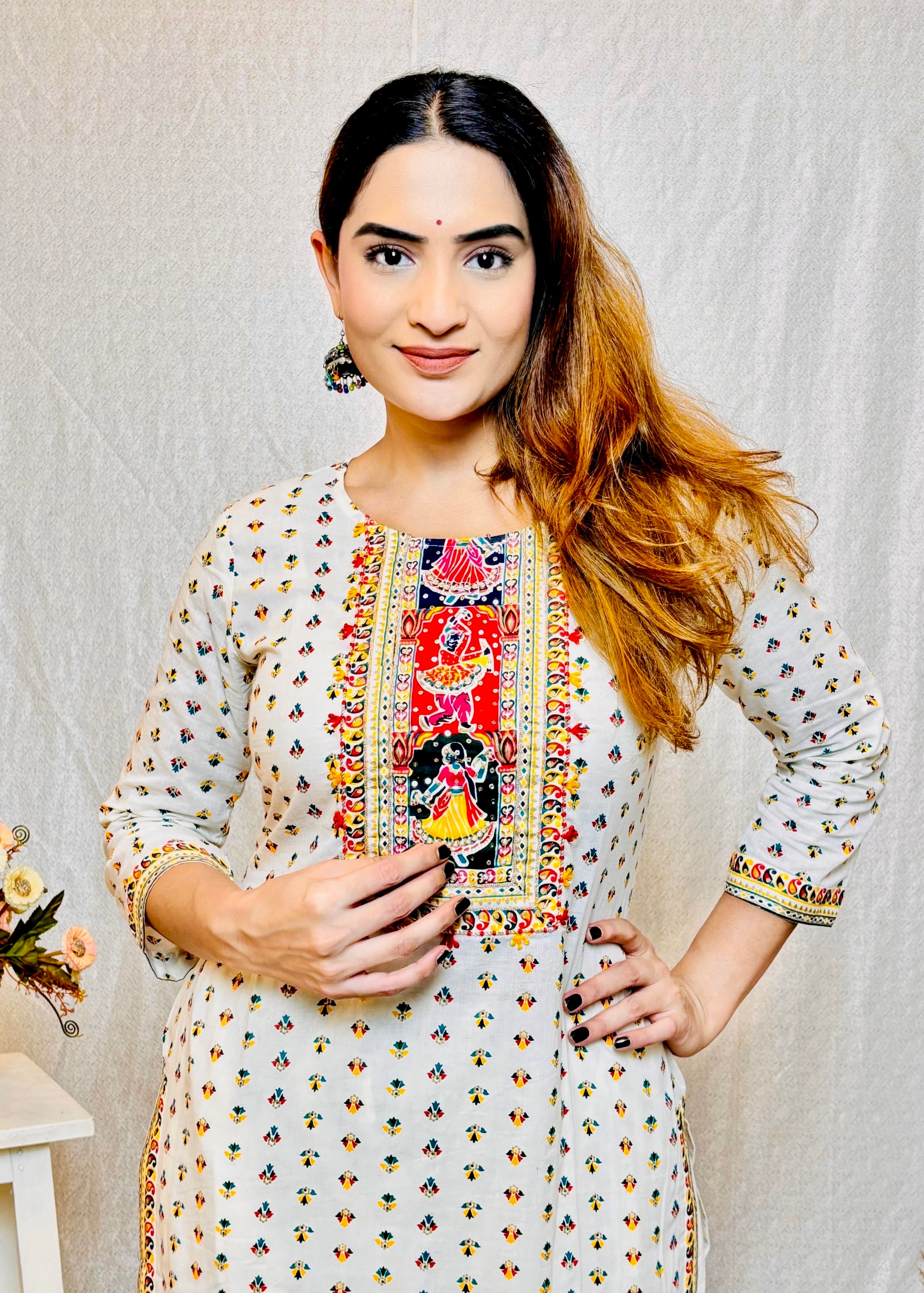 Buy Traditional Off White Cotton Sanganeri Print Suit Set