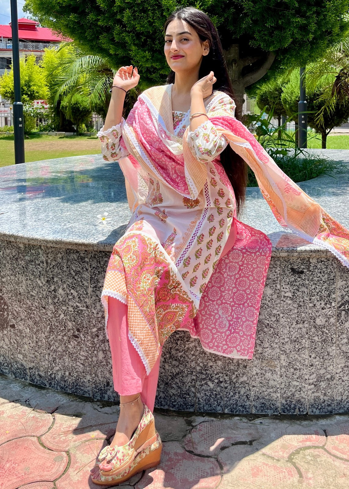 Buy Online Hand Block Sanganeri Printed Suit Set