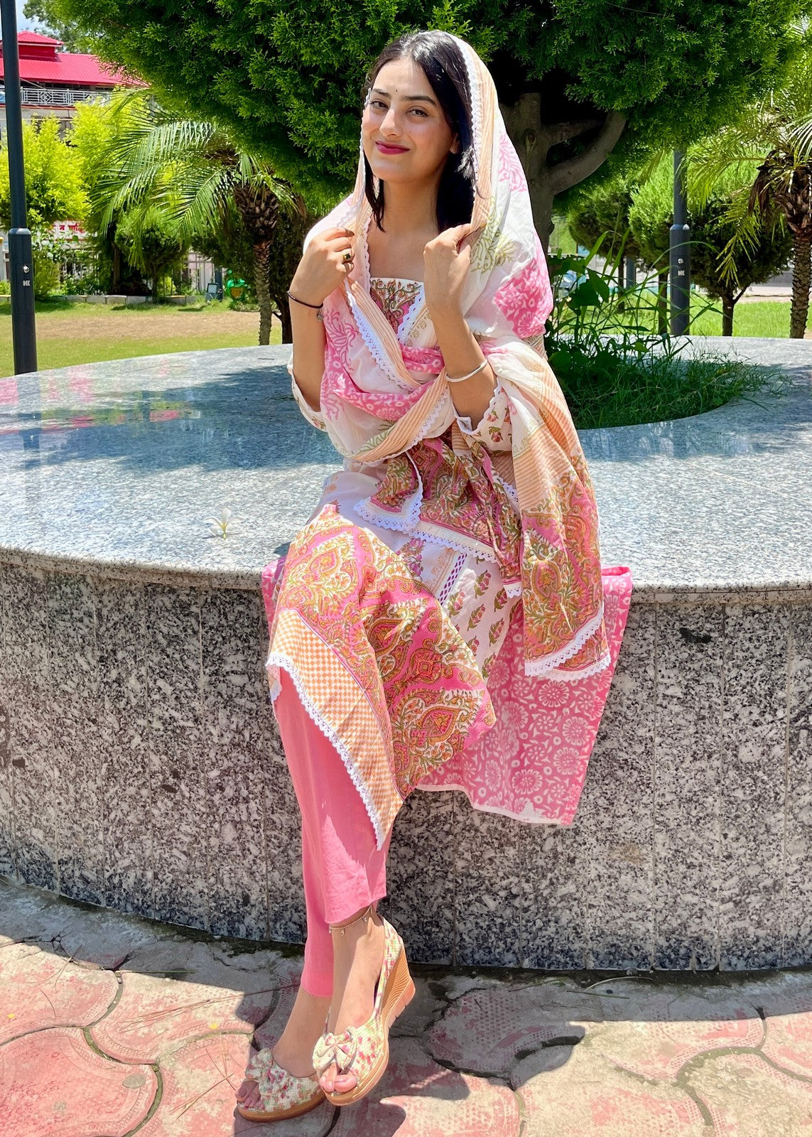 Buy Online Hand Block Sanganeri Printed Suit Set