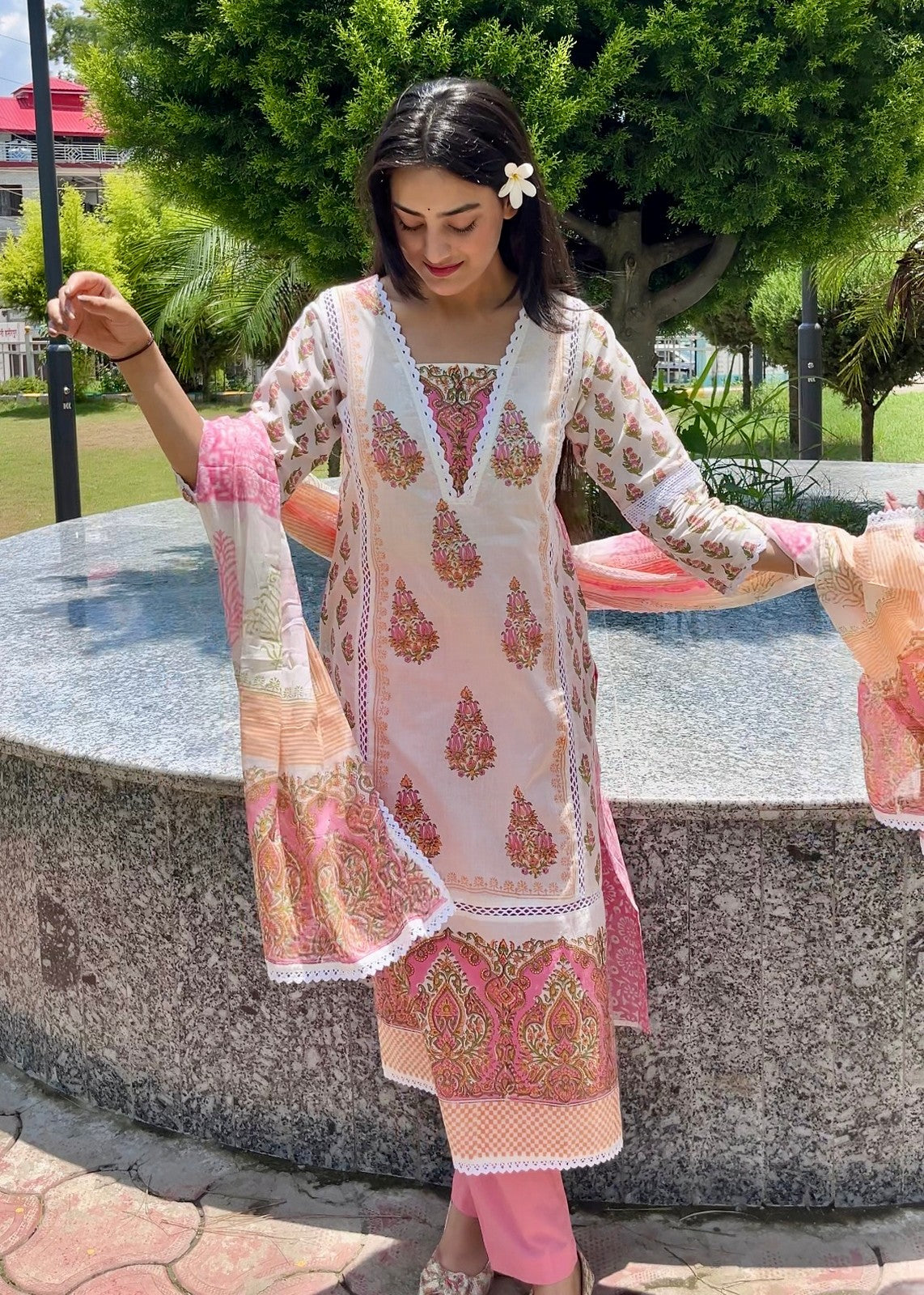 Buy Online Hand Block Sanganeri Printed Suit Set