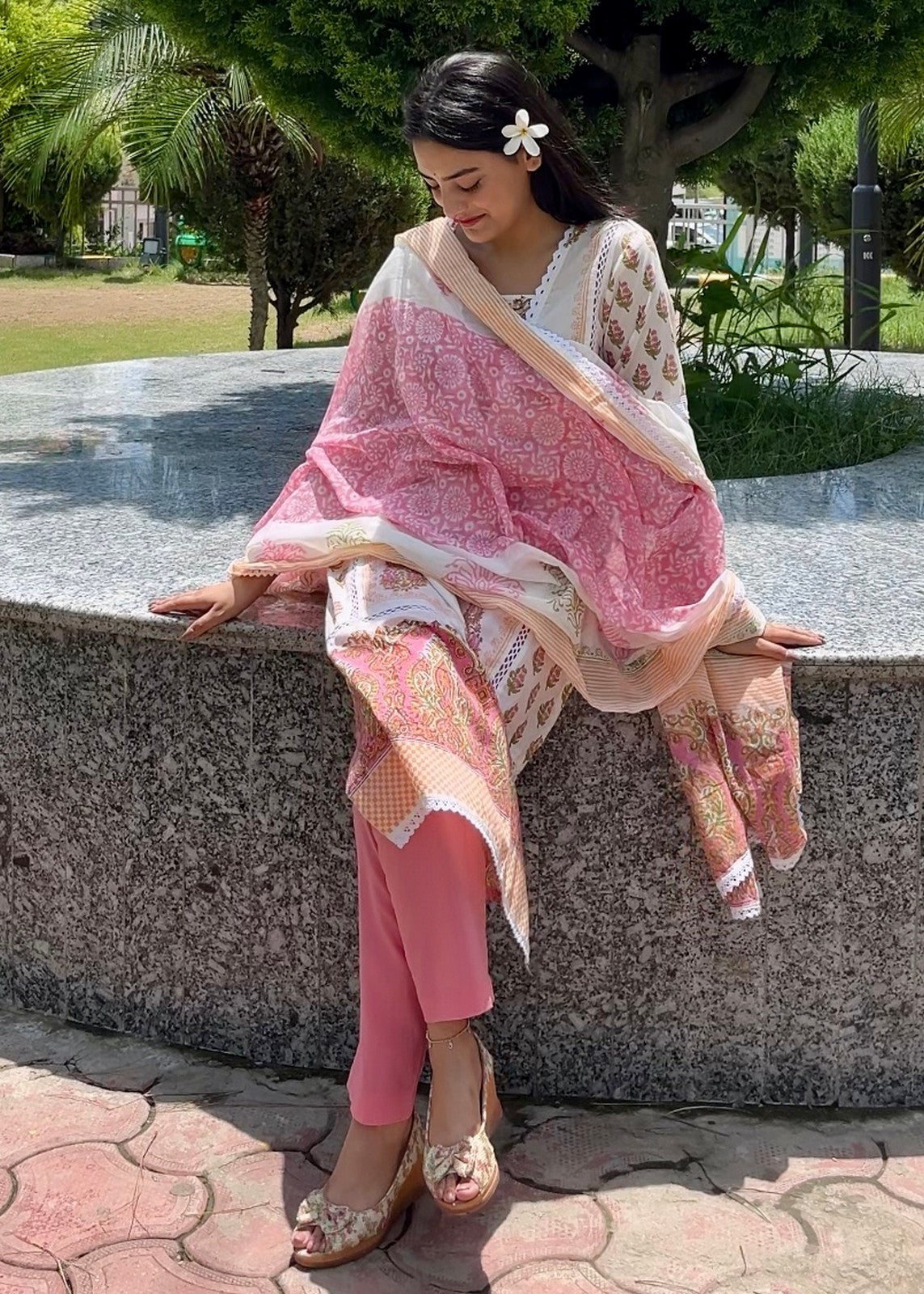 Buy Online Hand Block Sanganeri Printed Suit Set