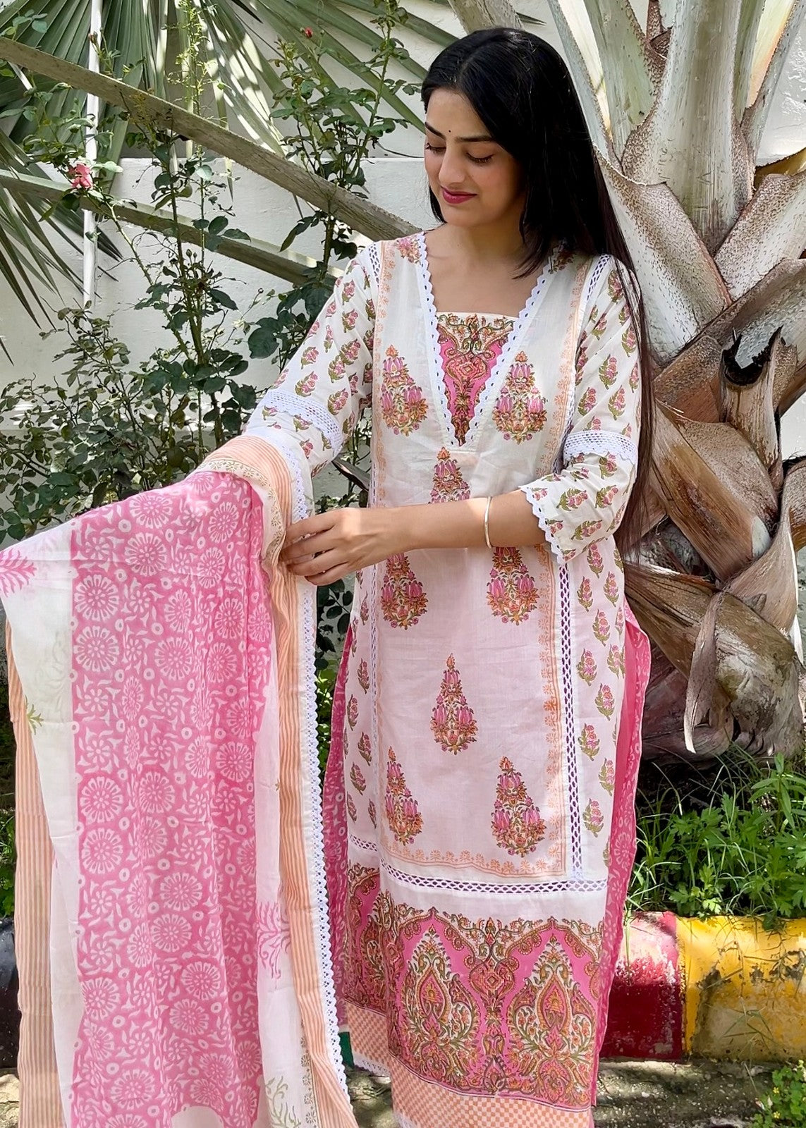 Buy Online Hand Block Sanganeri Printed Suit Set