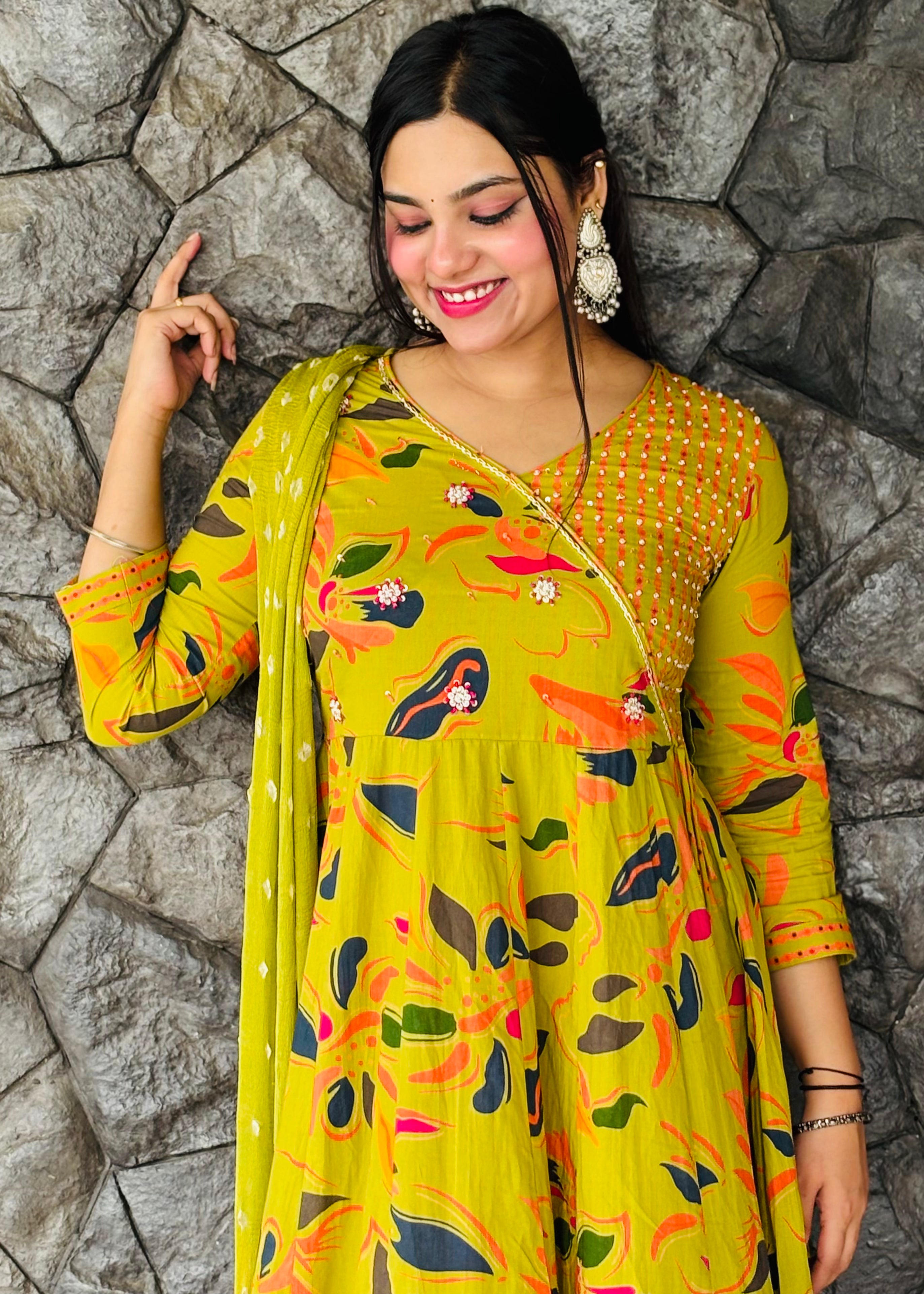 Buy Parrot Color Jaipur Cotton Anarkali Suit Set Online